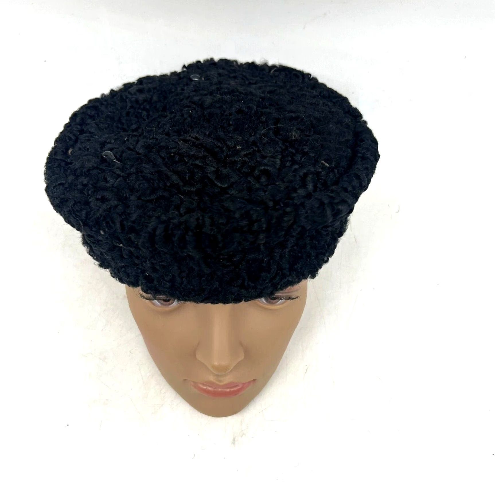 Vintage VINTAGE 1960s Shearling Lambswool Hat Womens One Size Black Wool Accessories Size ONE SIZE - 2 Thumbnail