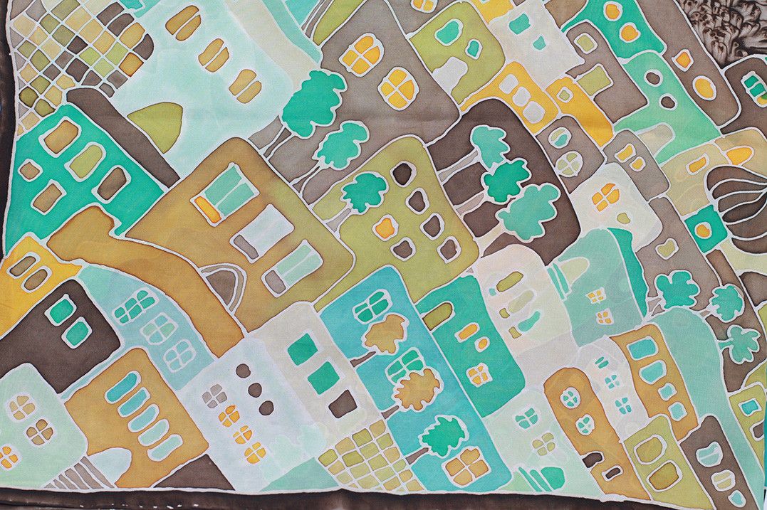 Vintage Vintage 1993 Silk Scarf – Hand-Painted Landscape Design Size ONE SIZE - 7 Thumbnail
