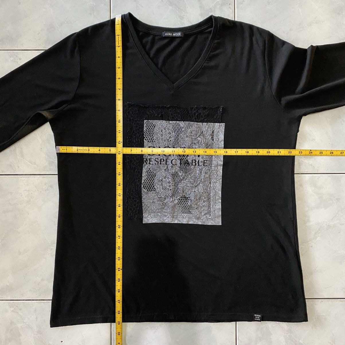 Japanese Brand Avail Mode Black Longsleeve “Dignity Respectable” Lace Patch Size 4XL / US 24-26 - 18 Thumbnail
