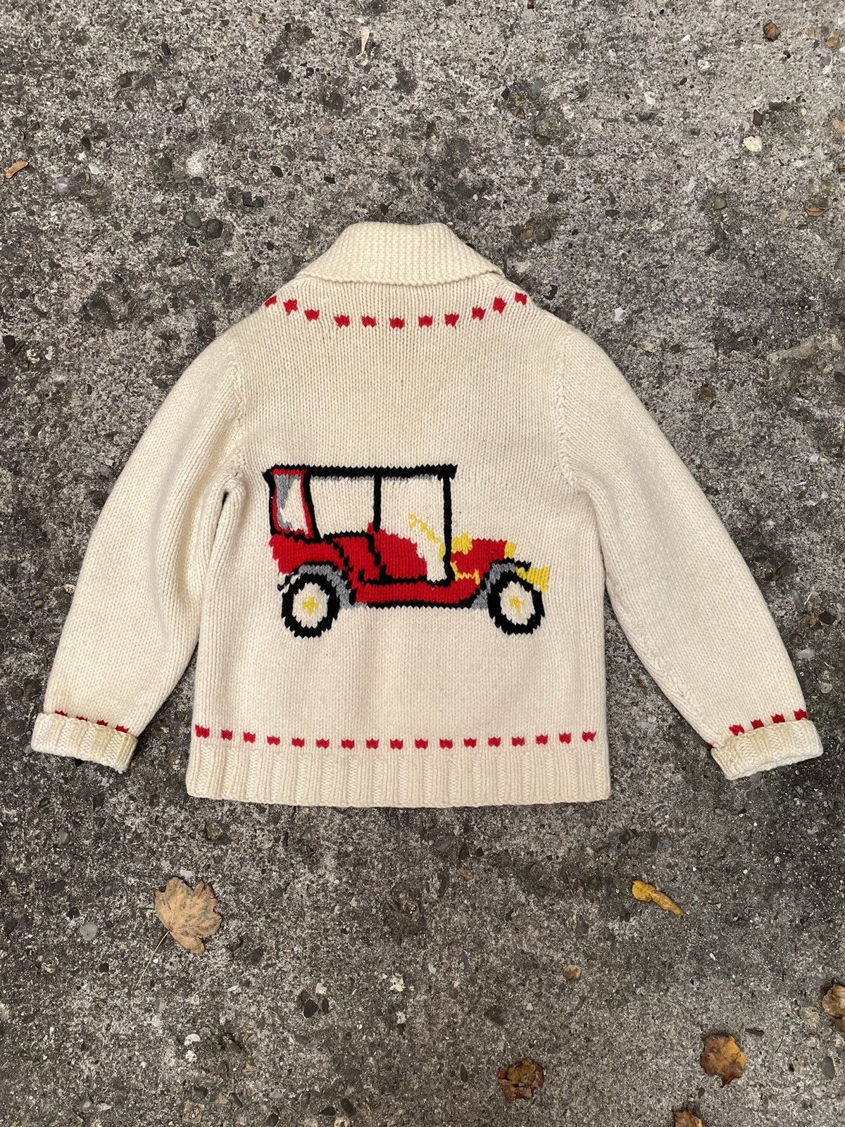 Handmade × Vintage VTG 1950’s Hand Knit Model T Car Wool Cowichan Sweater Size US XL / EU 56 / 4 - 2 Thumbnail