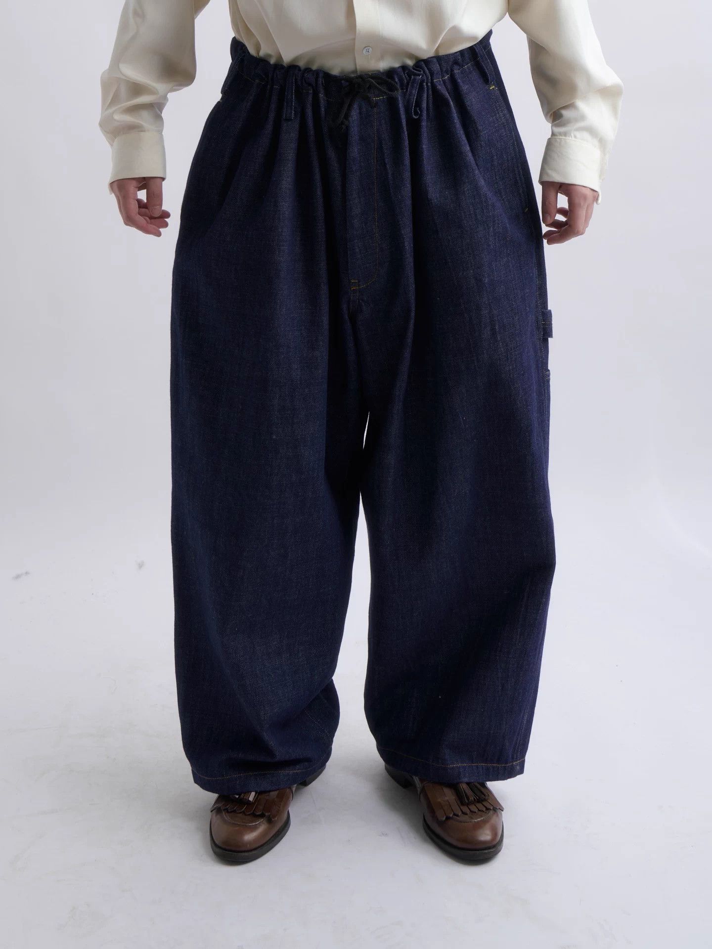 Yohji Yamamoto Yohji Yamamoto Drawstring Denim Wide-Leg Work Pants Size US 34 / EU 50 - 4 Thumbnail