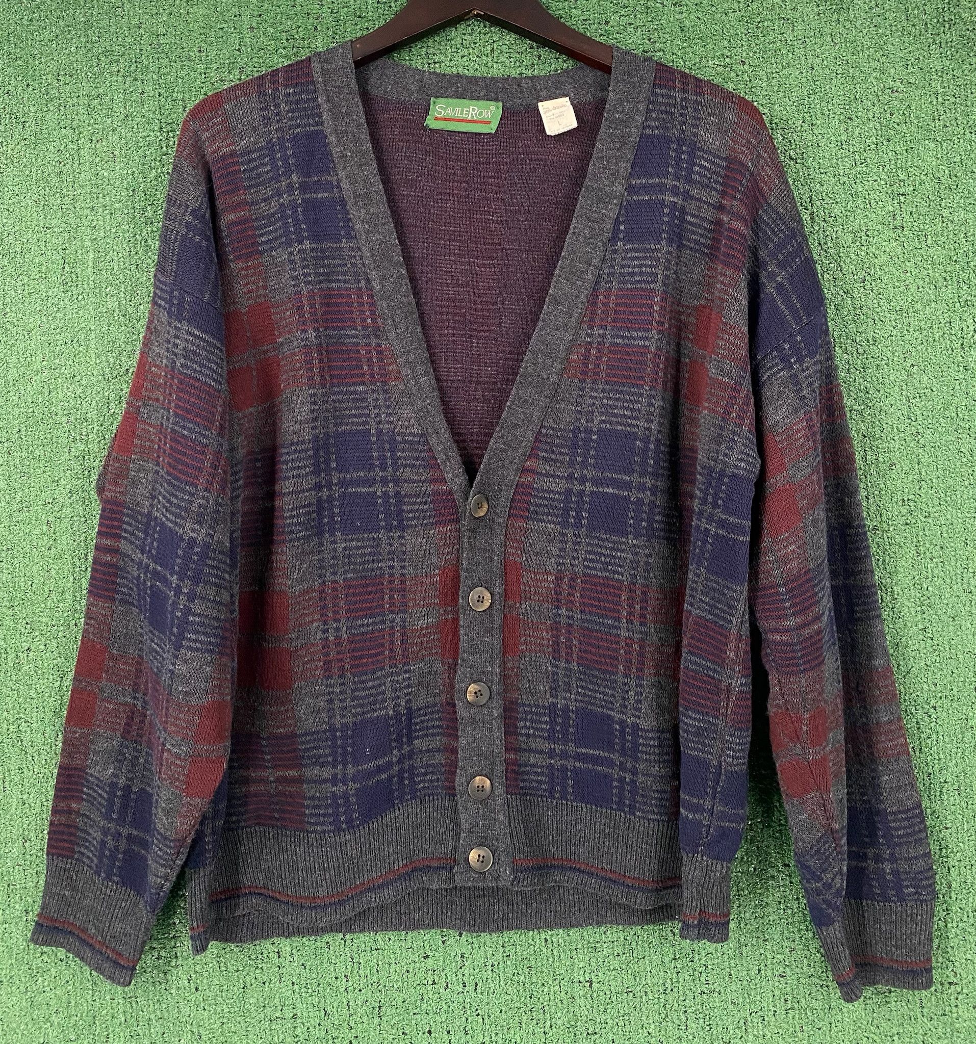 Vintage 90’s Savile Row Patterned Knit Cardigan Sweater Men’s Large Size US L / EU 52-54 / 3 - 1 Thumbnail