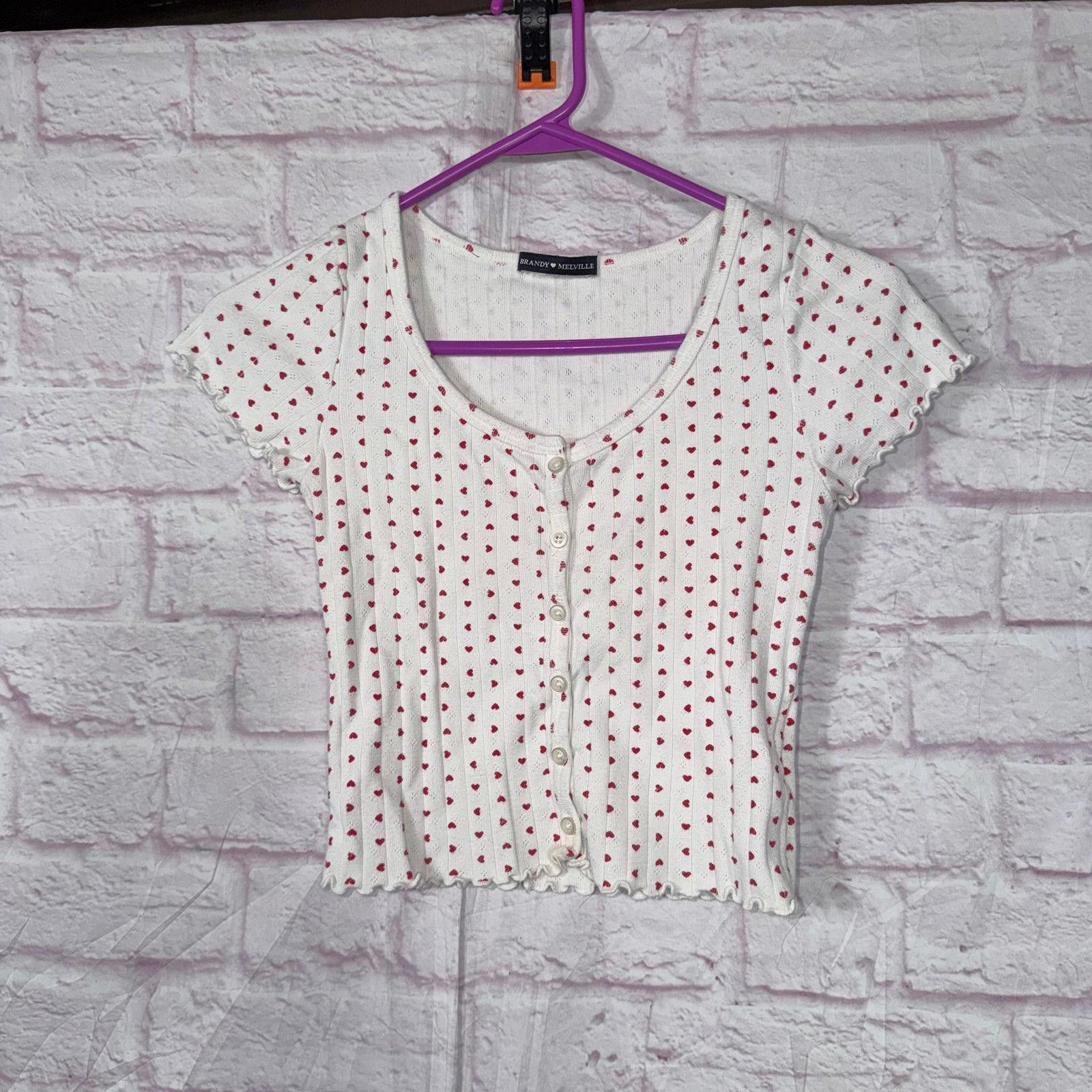 Other Brandy Melville Heart Pattern Button-Up Shirt Size 2 Size XS / US 0-2 / IT 36-38 - 1 Thumbnail