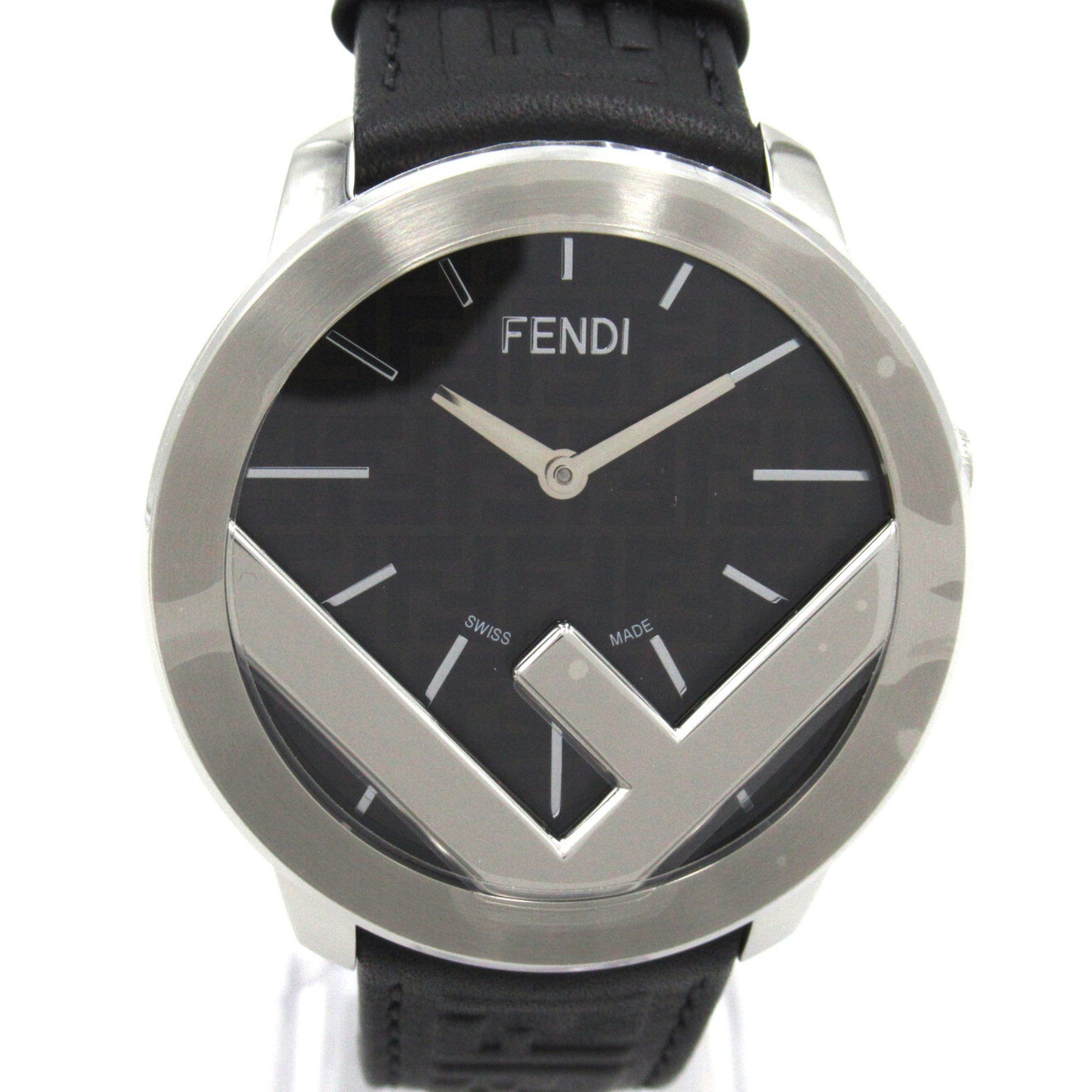image of Fendi Ehuise Fendi Wrist Watch Fow972A17Of0Abb Quartz Black Silver Stainless Steel Leather Fow972A1