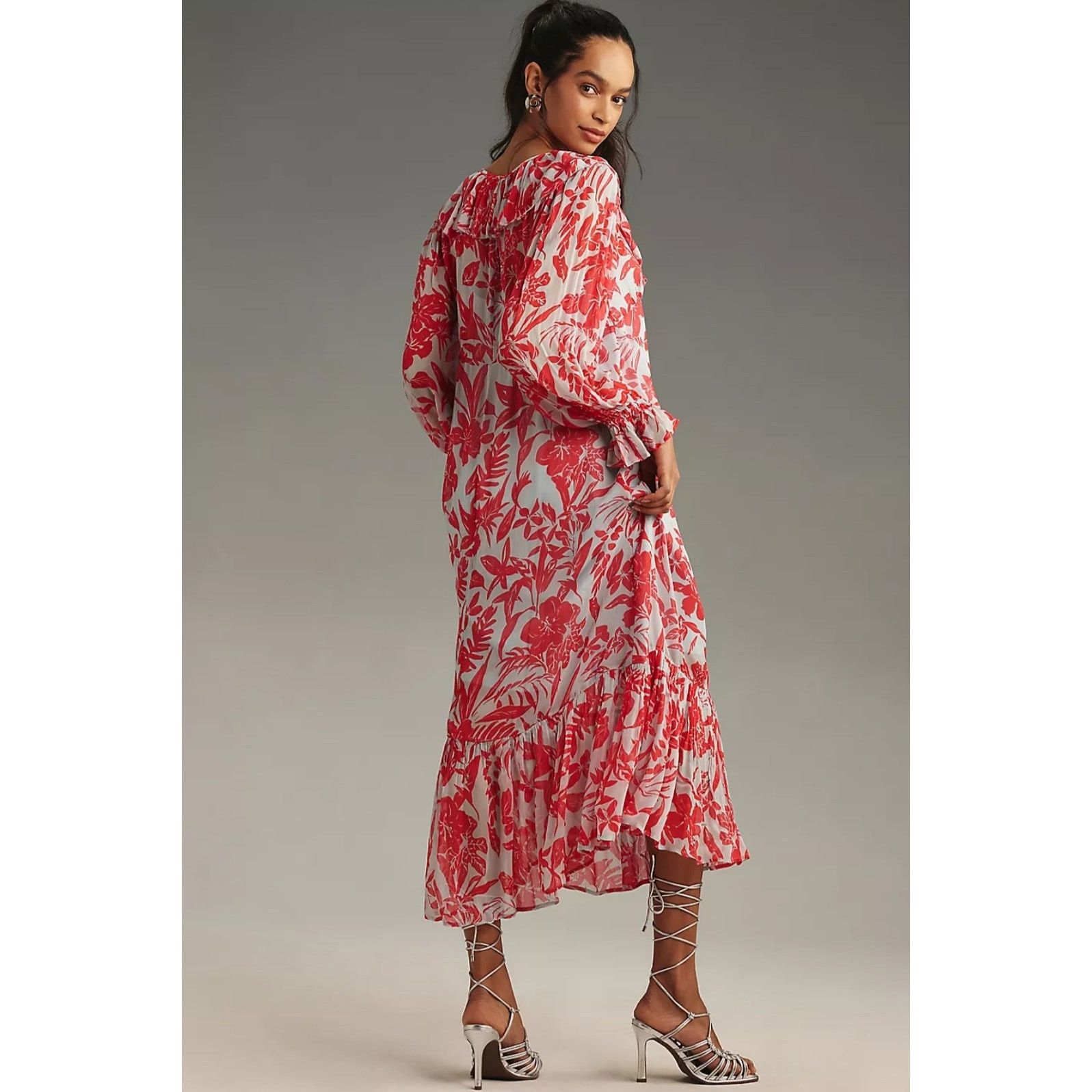 Anthropologie New Anthropologie Long-Sleeve V-Neck Chiffon Midi Dress Size M / US 6-8 / IT 42-44 - 3 Thumbnail