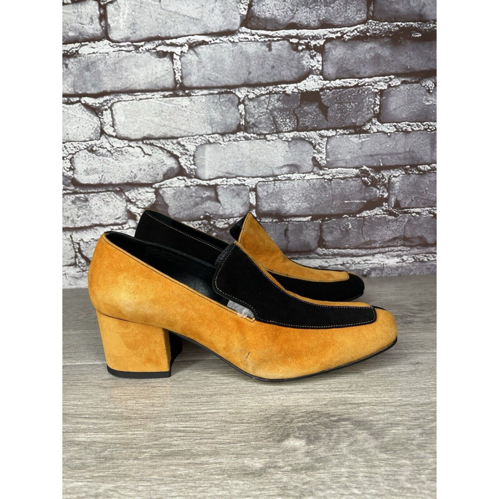 DORA TEYMUR DORATEYMUR Marigold Suede Black Leather Split Designer Mule Size US 7.5 / IT 37.5 - 22 Thumbnail