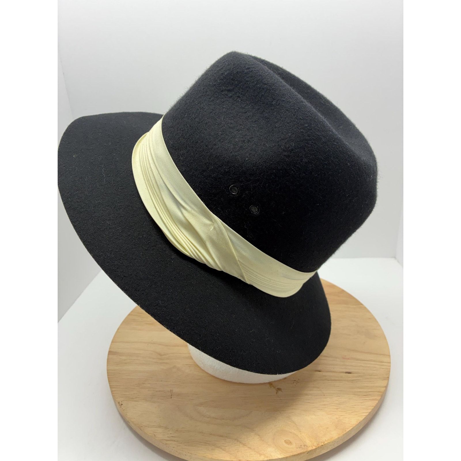 Other Vintage Mobster Style Wool Hat Black Wide Brim Fedora Size ONE SIZE - 3 Thumbnail
