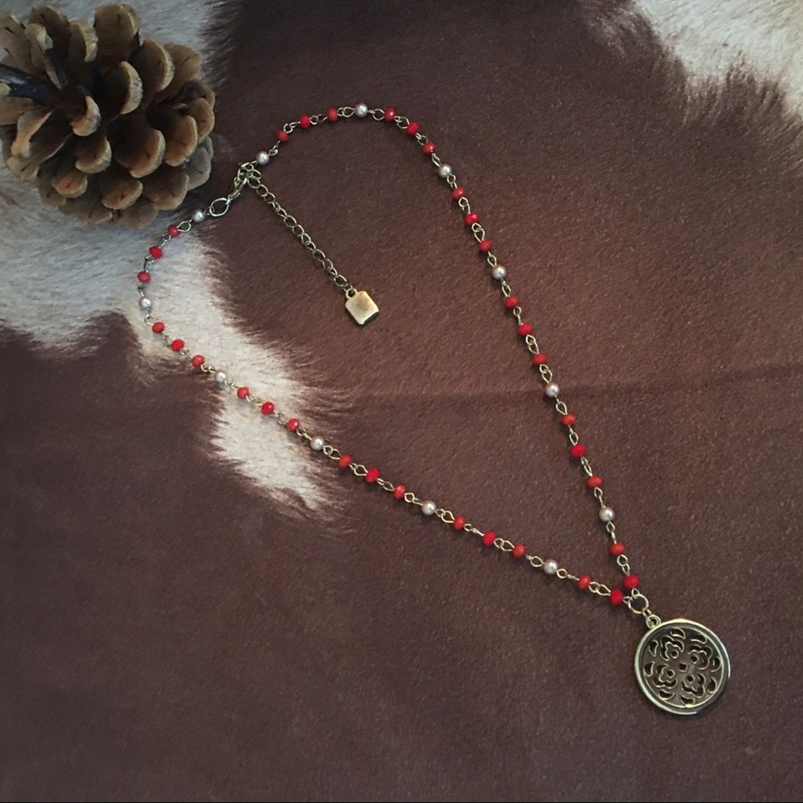 Chaps Chaps gold medallion beaded chain necklace Size ONE SIZE - 3 Thumbnail