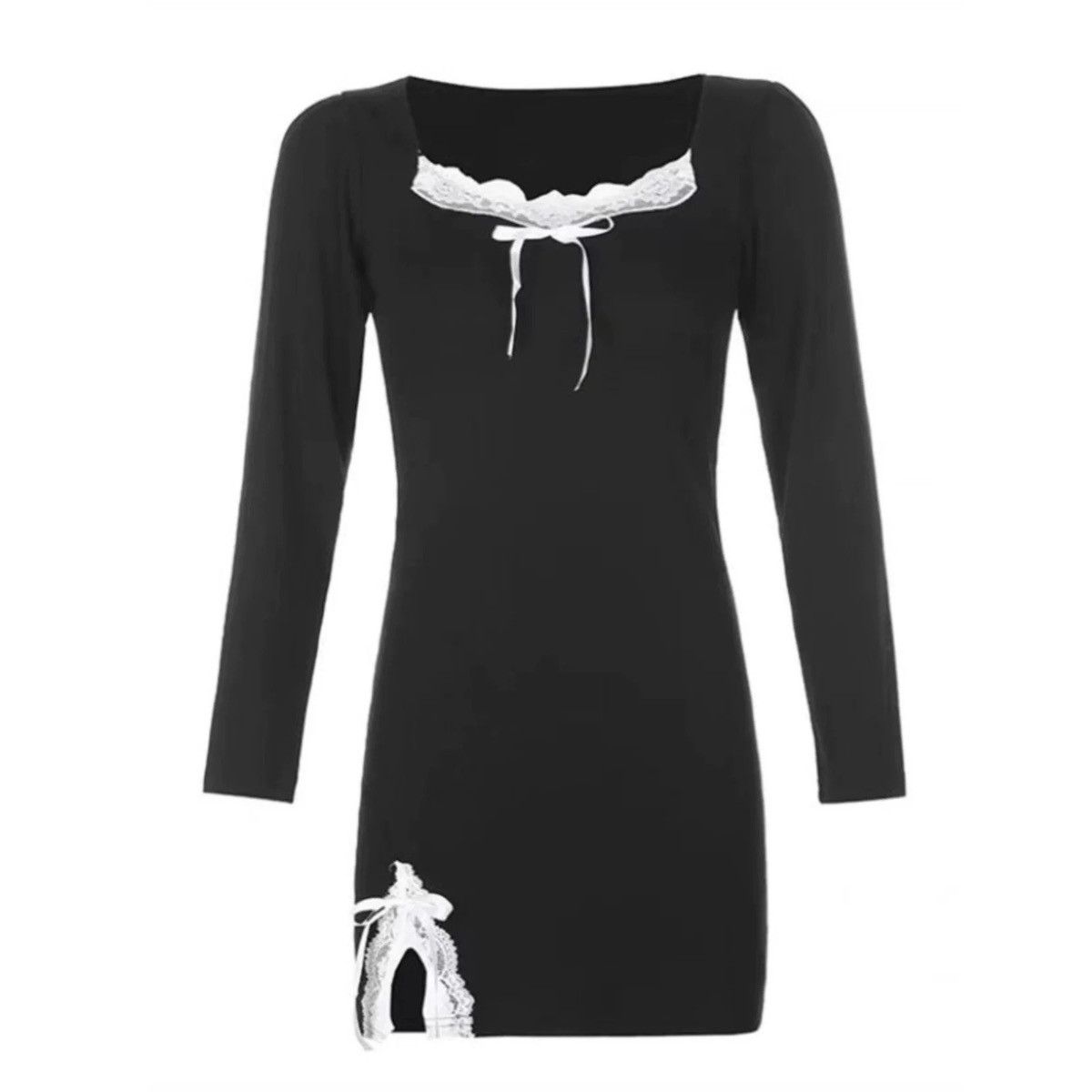Other Square neck lace trim bow detail long sleeve mini dress Size XXS / US 00 / IT 34 - 2 Thumbnail
