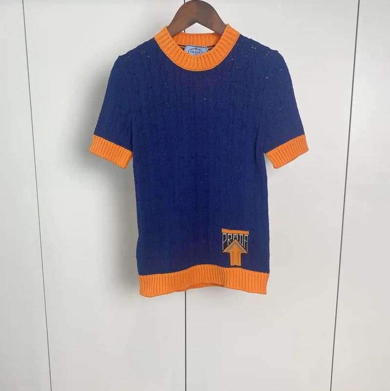 Prada Prada Summer Blue Cotton Logo T-Shirt Size S / US 4 / IT 40 - 1 Thumbnail
