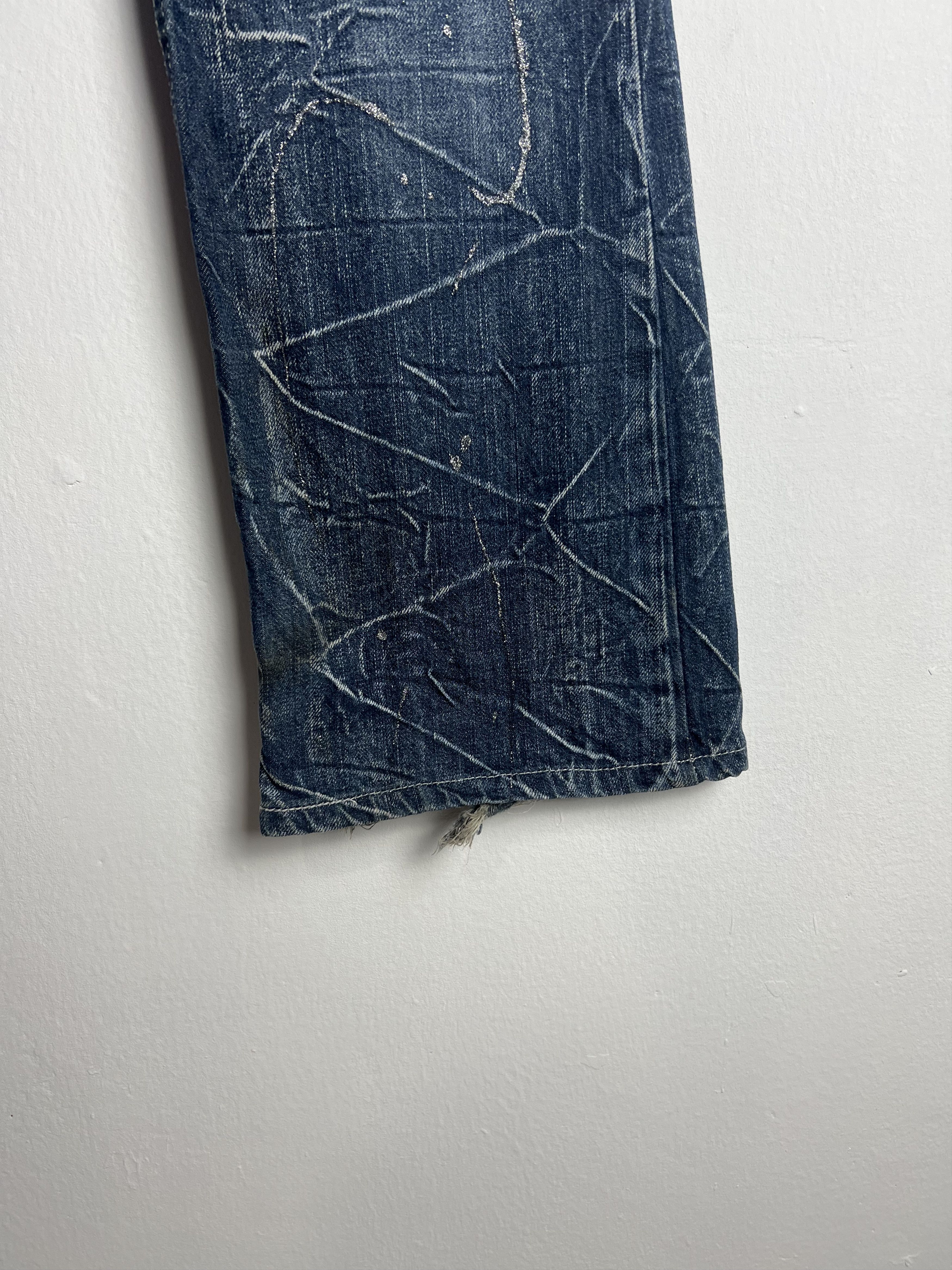 Japanese Brand Nylaus Distressed Denim Paint Splatter Wing Prints Size US 33 - 9 Thumbnail