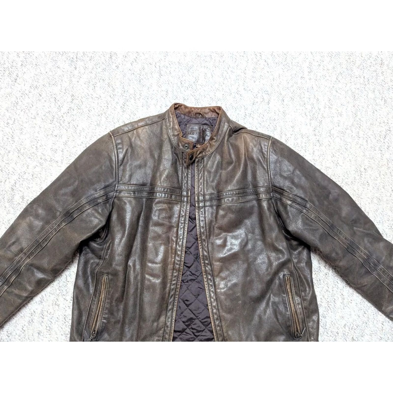 Merona VINTAGE Merona motorcycle jacket Men L brown leather PATINA 1990s cafe racer 44-46 Size US L / EU 52-54 / 3 - 4 Thumbnail