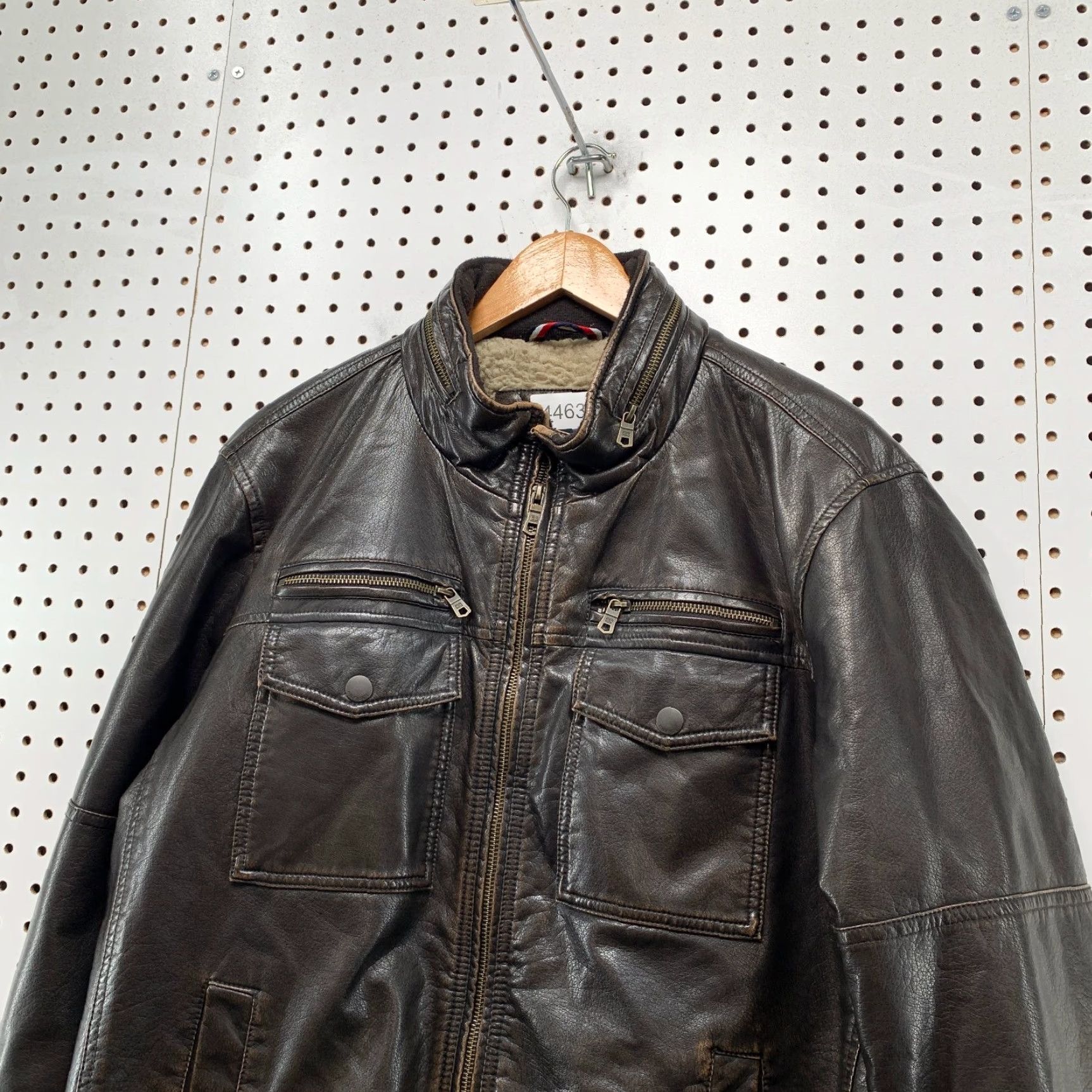 Tommy Hilfiger Tommy Hilfiger Faux Leather Bomber Jacket Mens Large Brown Sherpa Lined Top Gun Size US L / EU 52-54 / 3 - 4 Thumbnail