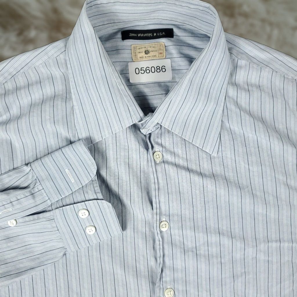 John Varvatos John Varvatos Blue Striped Dress Shirt Mens Size 17 Long Sleeve Button-Up Size 46R - 1 Thumbnail