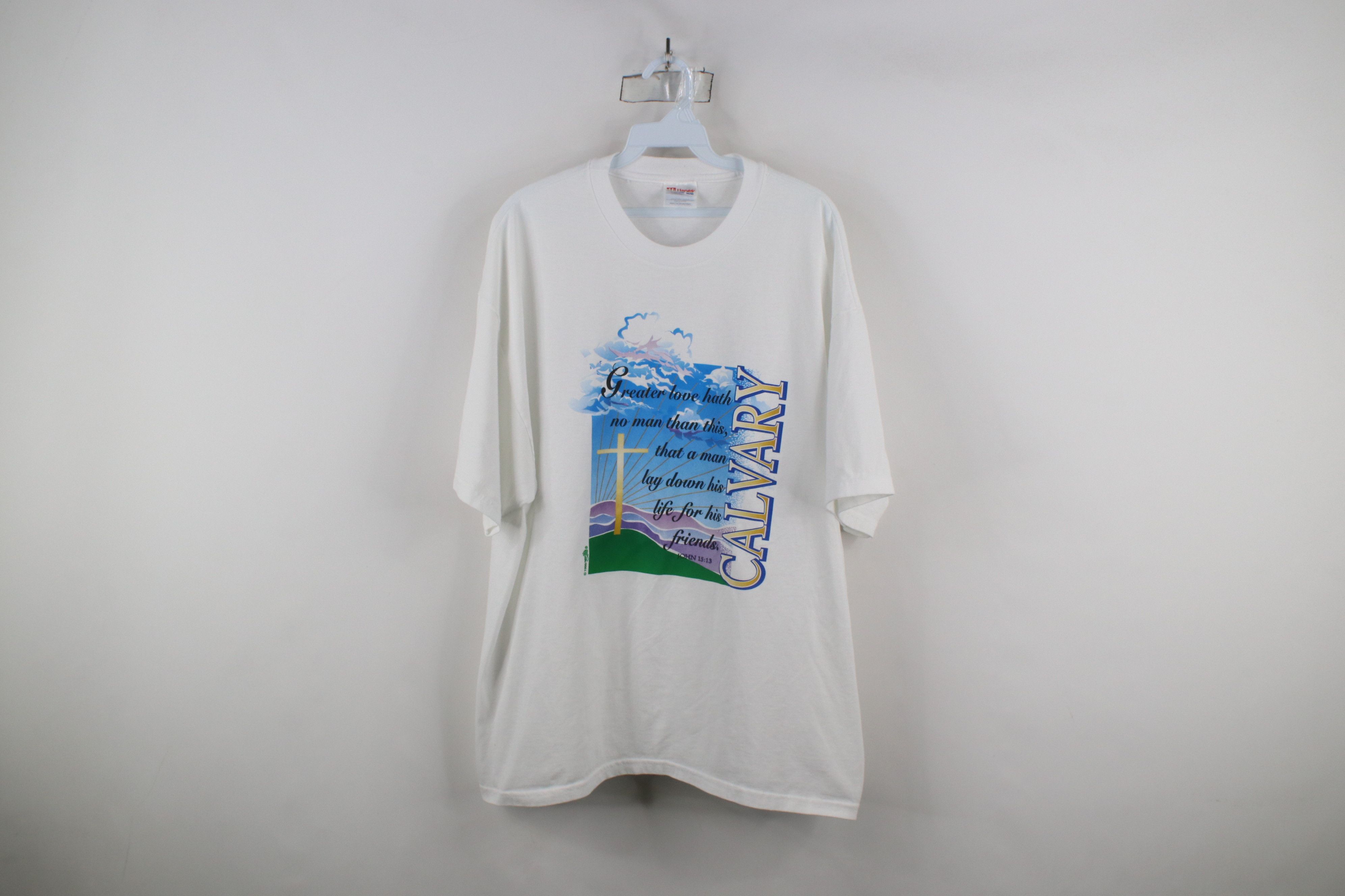 Vintage Vintage 90s Christianity Calvary Short Sleeve T-Shirt White Size US XL / EU 56 / 4 - 1 Thumbnail