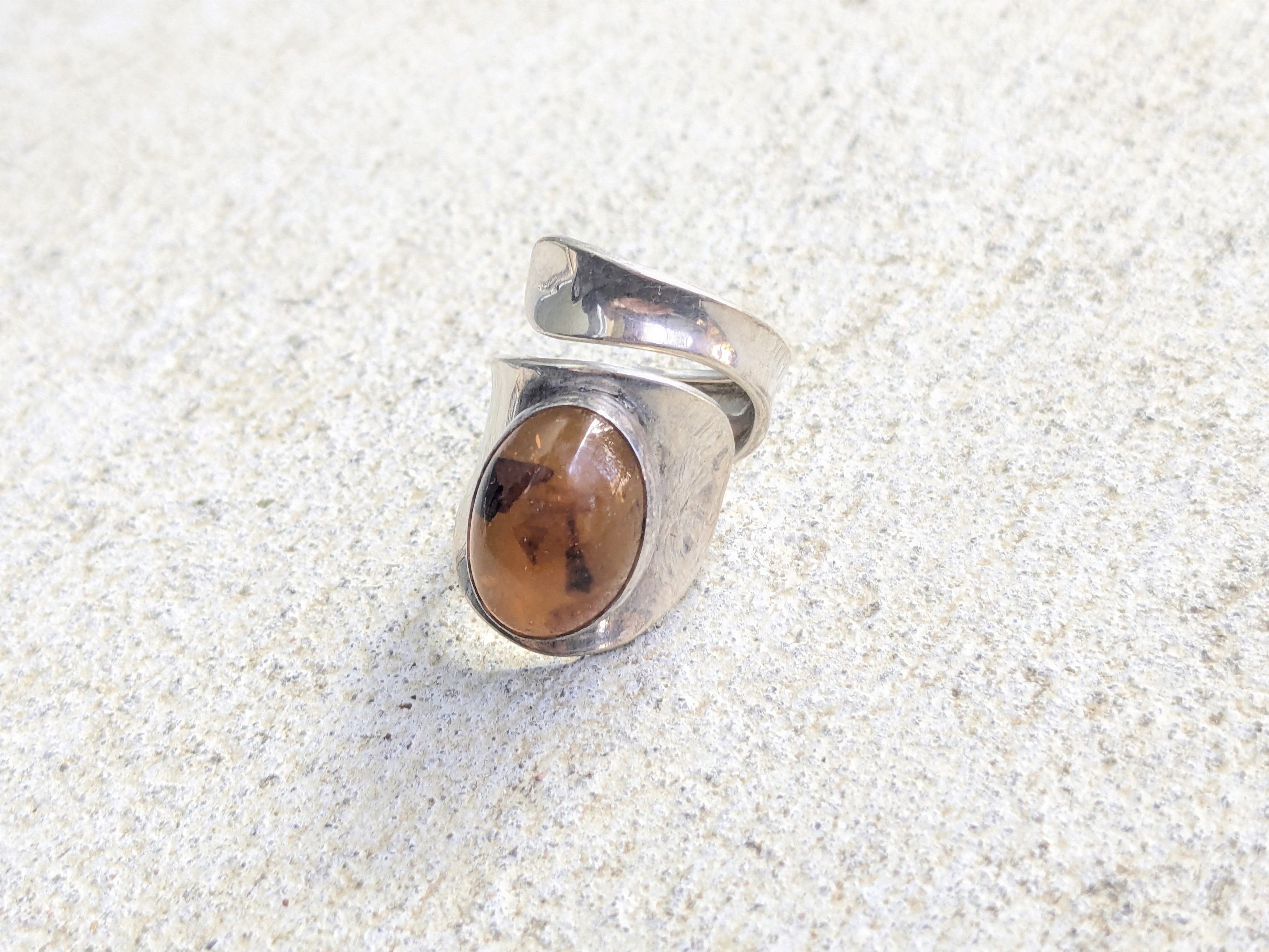 Jewelry Vintage Sterling Silver Ring Amber 9 Amber Modern Size ONE SIZE - 2 Thumbnail