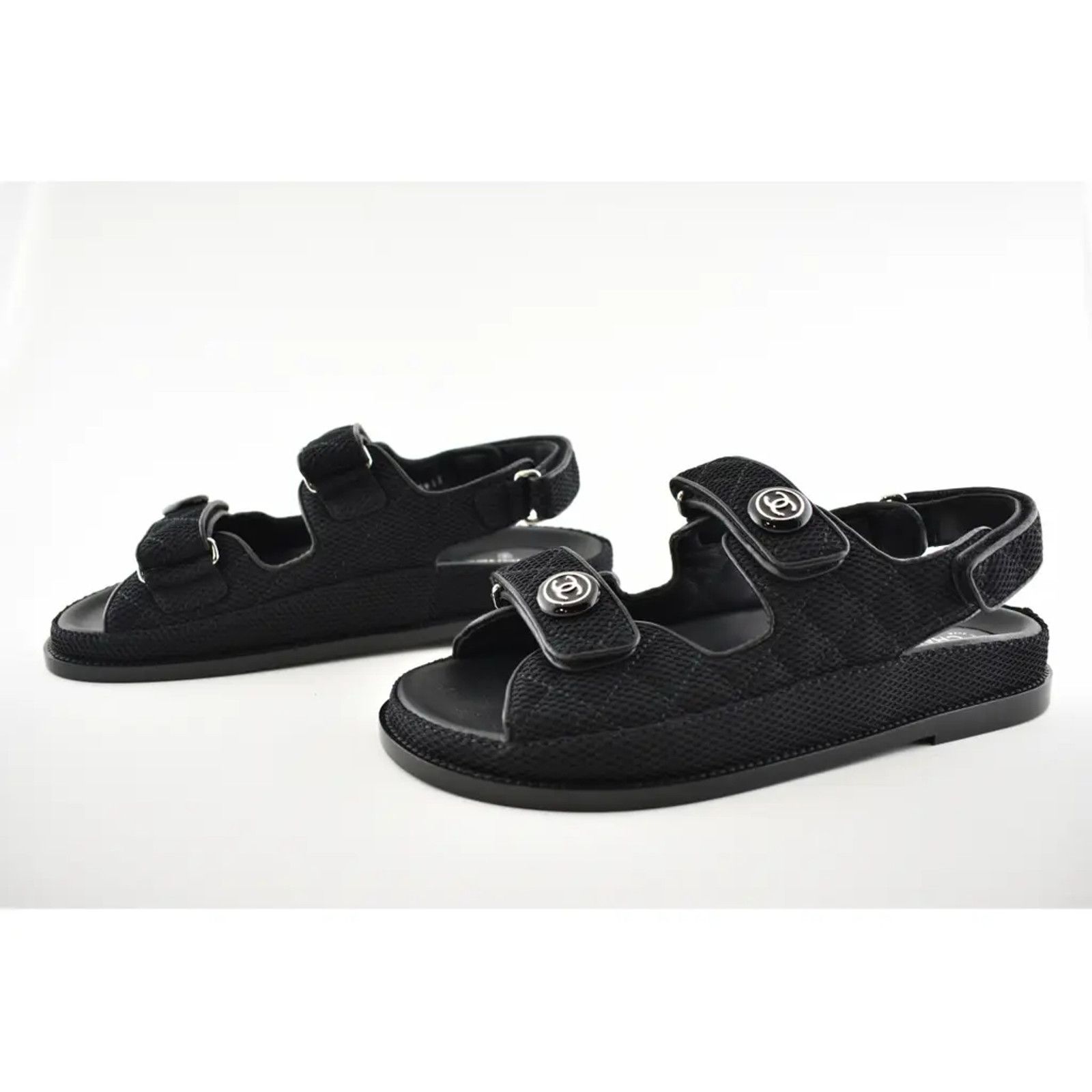Chanel Chanel 21C Black Fabric Silver Logo Mule Slide Strap Size US 5.5 / IT 35.5 - 10 Thumbnail