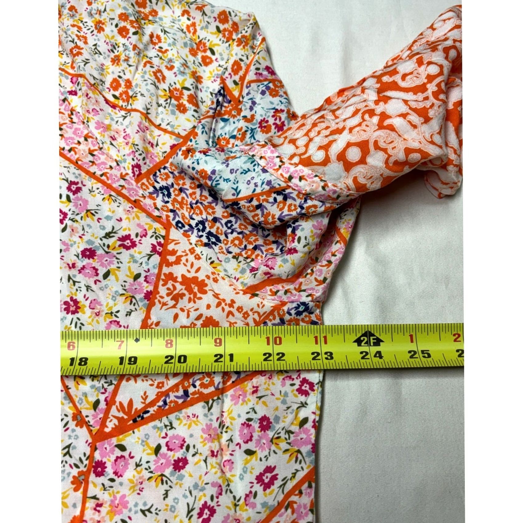 Vintage Rose + Olive Floral Patchwork Blouse Orange Womens XL Rayon 3/4 Balloon Size XL / US 12-14 / IT 48-50 - 6 Thumbnail