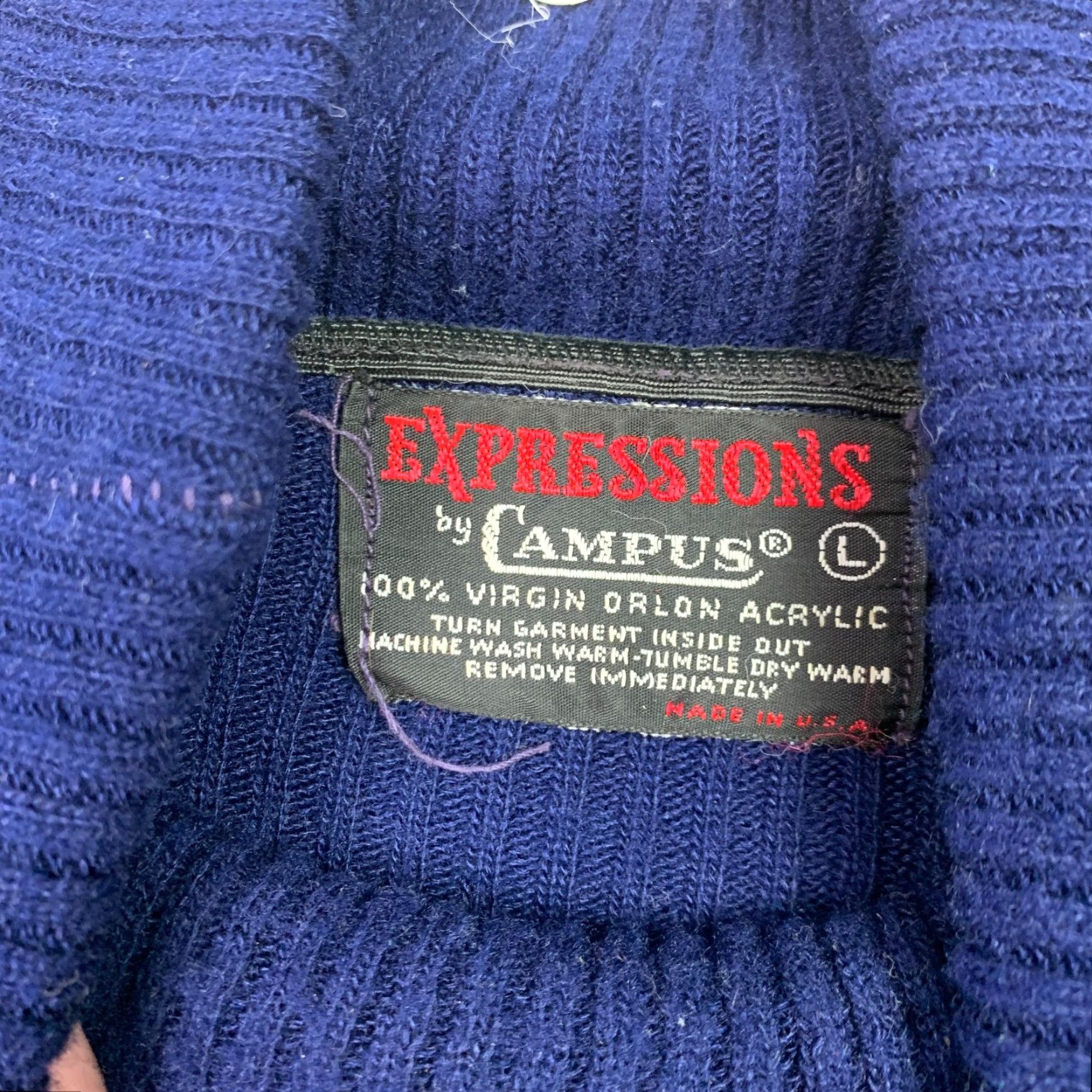 Vintage VINTAGE 70s Orlon Campus Turtleneck Blue Ribbed Acrylic Sweater Large Cobain Size US L / EU 52-54 / 3 - 3 Thumbnail