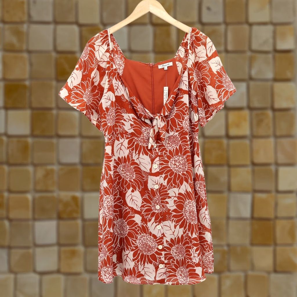 Madewell Madewell Women's Silk Tie Front Mini Dress Sun Flower Print Sz 8 NEW Size M / US 6-8 / IT 42-44 - 1 Thumbnail