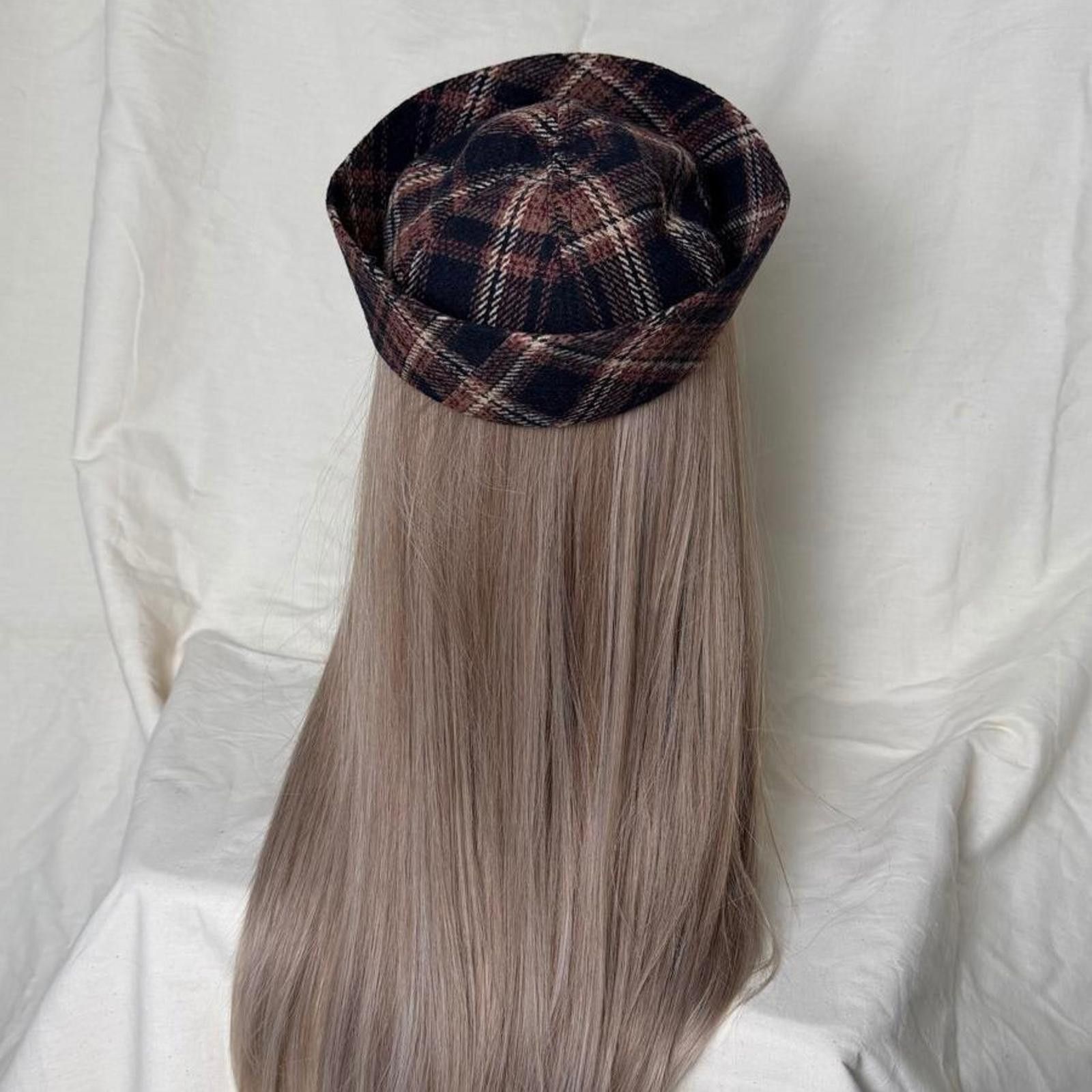 Japanese Brand Wool Blend Retro Plaid Beret Sailor Hat Y2K French Girl Size ONE SIZE - 3 Thumbnail
