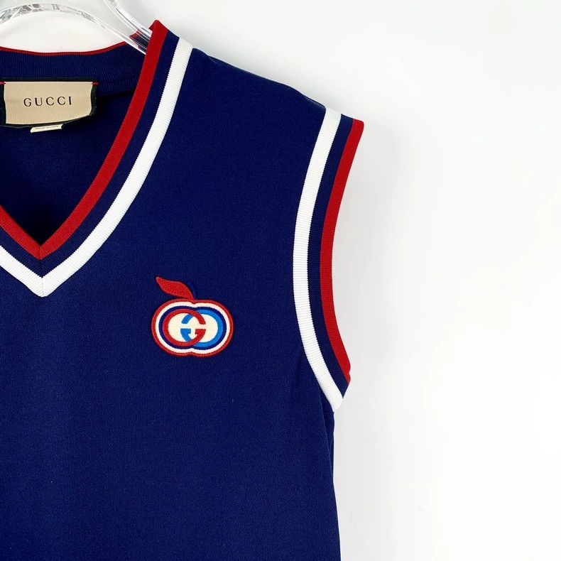 Gucci Gucci Dark blue striped logo embroidered cotton V-neck slee Size XS / US 0-2 / IT 36-38 - 3 Thumbnail