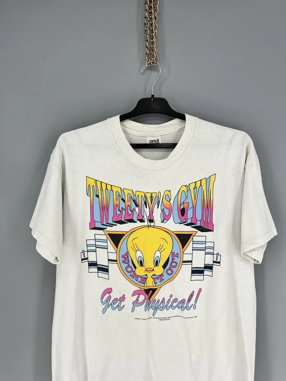 Warner Bros Vtg 1993 Tweety’s Gym Looney Tunes Workout Theme Mens TShirt Size US L / EU 52-54 / 3 - 6 Thumbnail