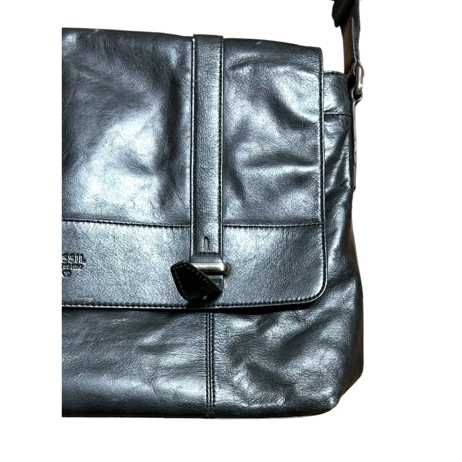 Fossil FOSSIL Black Leather Crossbody Messenger Laptop Bag Crossbody School Size ONE SIZE - 3 Thumbnail