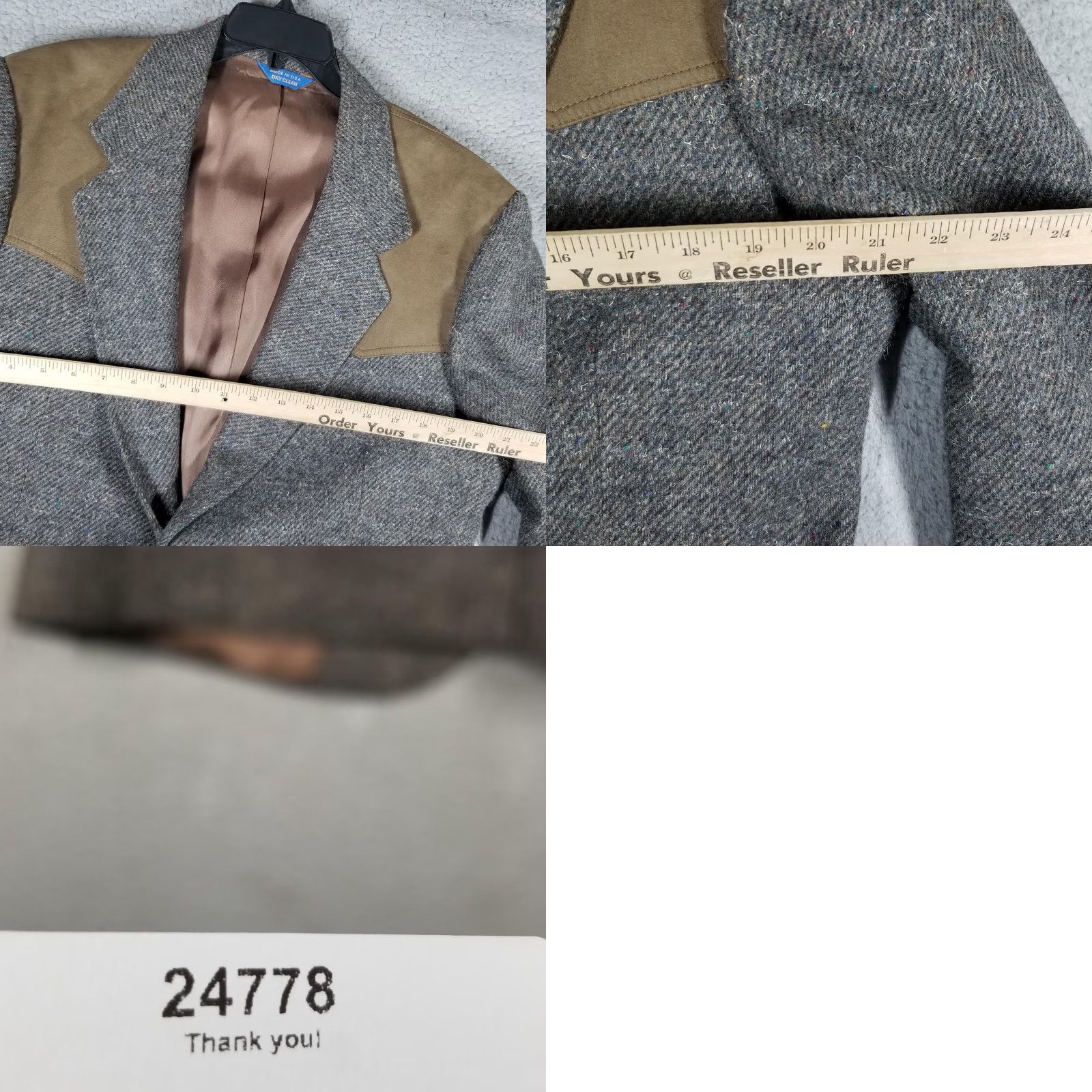 Pendleton VINTAGE Pendleton Blazer Sport Coat Mens 44 Gray Herringbone Tweed Suede Elbow Patches Made in USA Size 44R - 8 Thumbnail