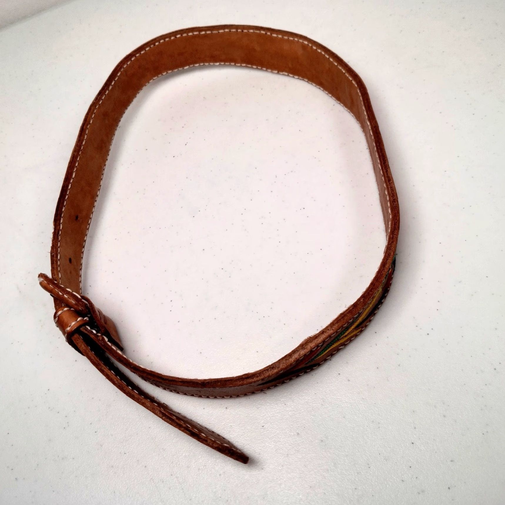 Vintage VINTAGE Leather Belt Women's Adjustable 1 3/8" Brown Embroidered Boho Tribal 30" Size 26-30in Size ONE SIZE - 6 Thumbnail