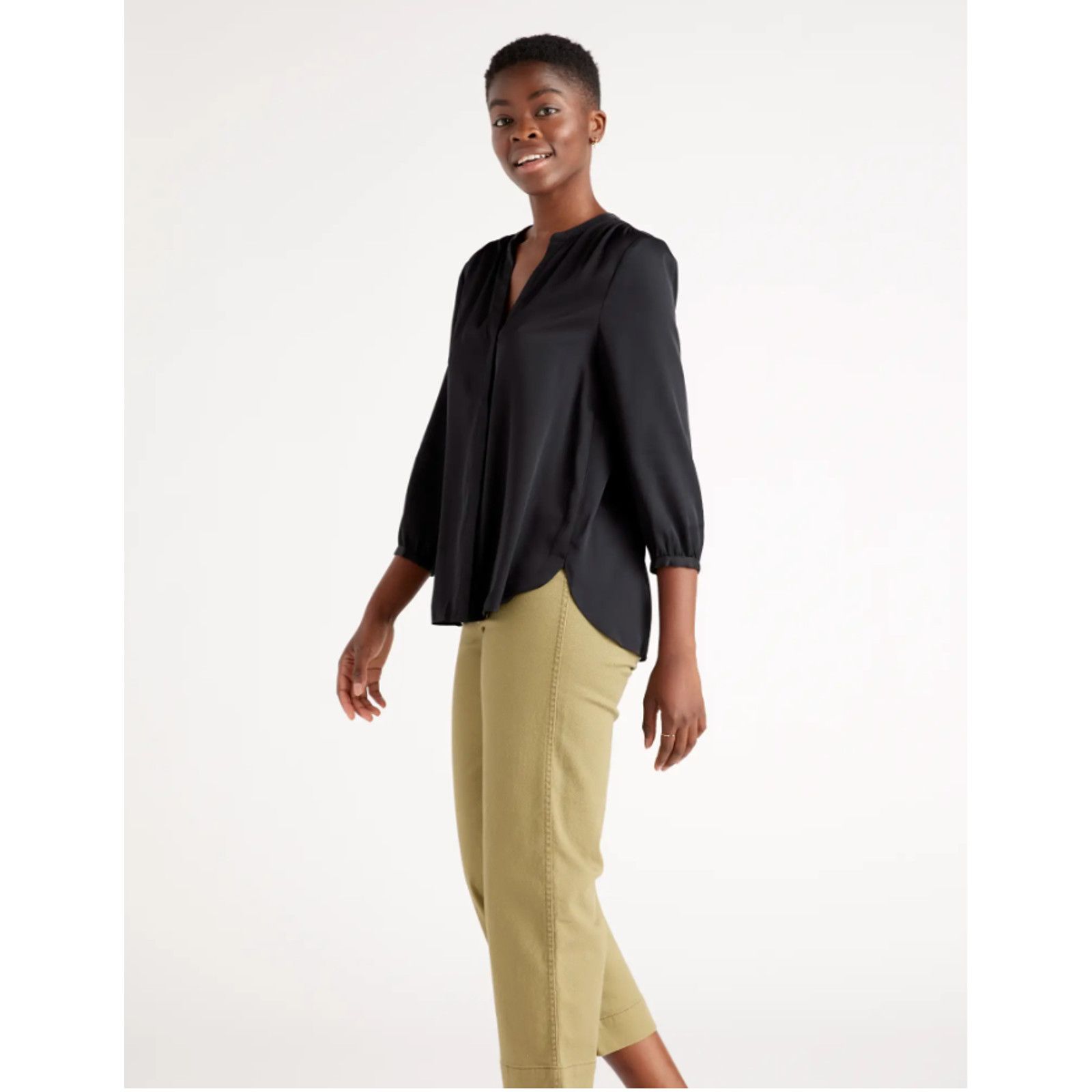 Quince Quince Washable Silk VNeck Button 3/4 Sleeve Pleated Back XS Size XS / US 0-2 / IT 36-38 - 2 Thumbnail