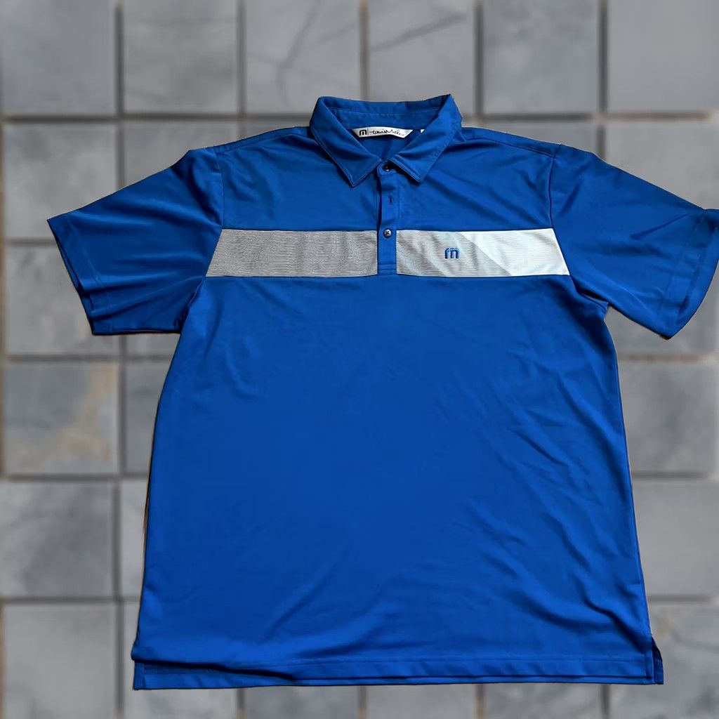 TravisMathew Travis Mathew Shirt Mens XL Blue Polo Stripe Performance Golf Size US XL / EU 56 / 4 - 1 Thumbnail