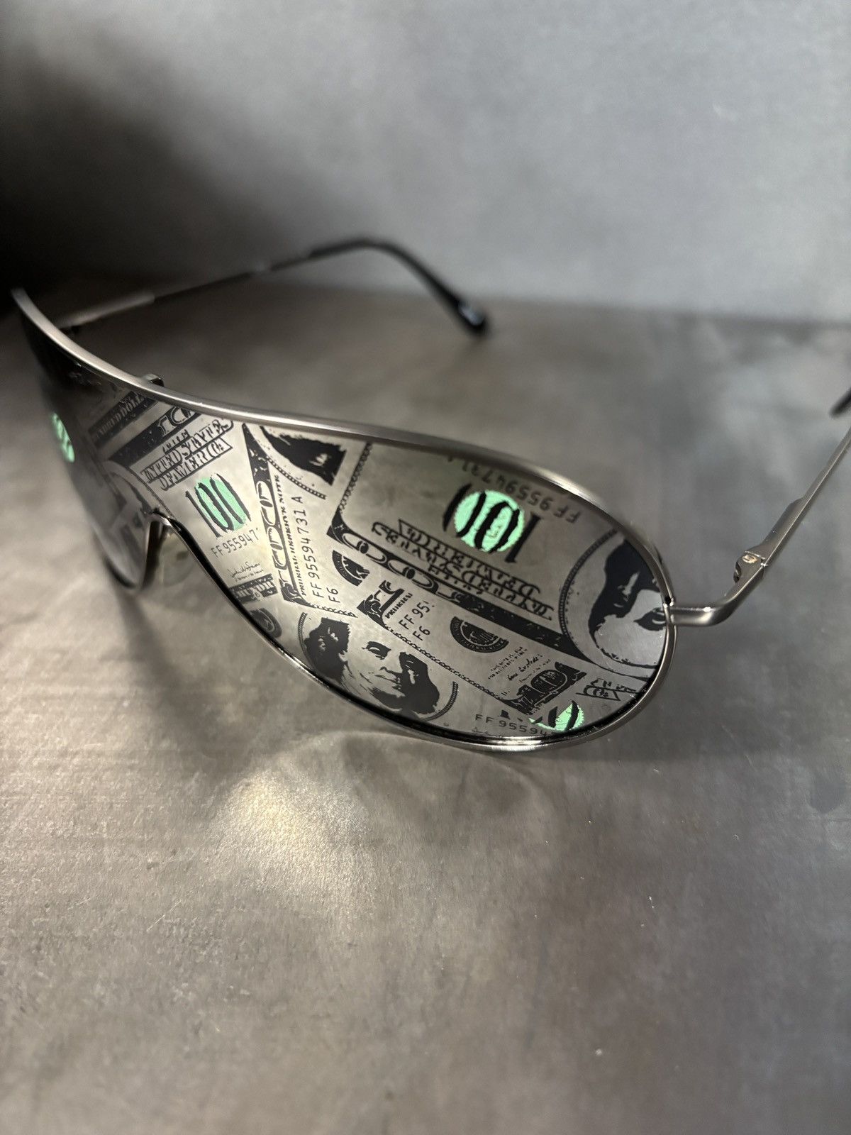 Vintage Y2K Cash Money Print Sunglasses $100 Dollar Aviator Novelty Size ONE SIZE - 13 Thumbnail