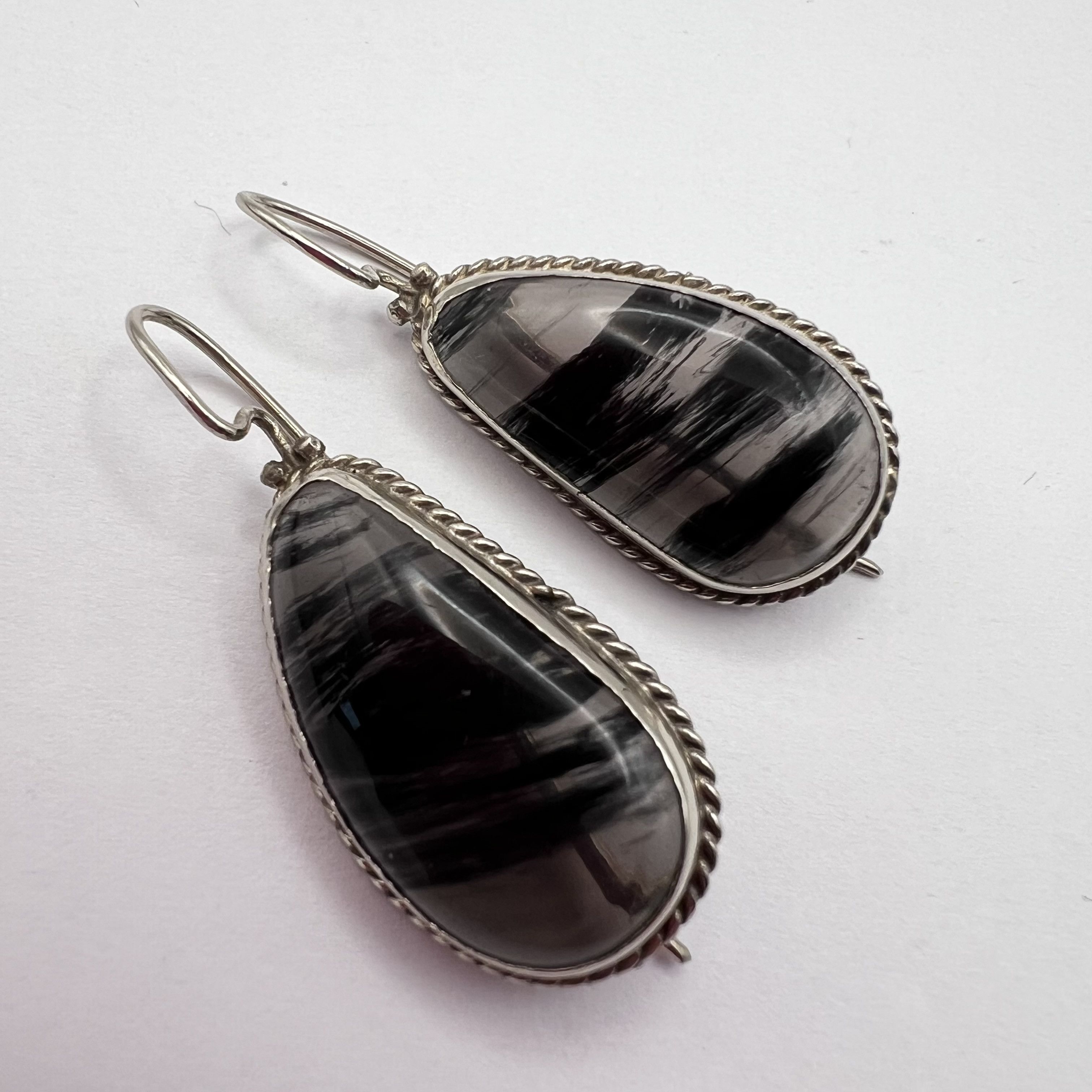 Vintage Vintage Sterling Silver 925 Earrings Black Rutilated Quartz Size ONE SIZE - 3 Thumbnail