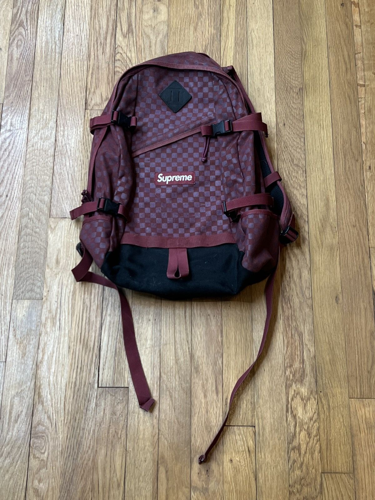 Supreme Supreme Burgundy Damier Checkered Rare Cordura Backpack FW11 Size ONE SIZE - 6 Thumbnail