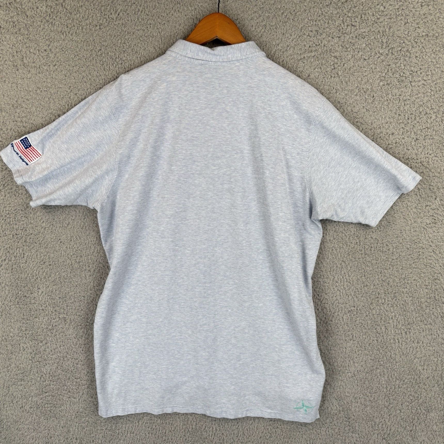 Vintage B Draddy Polo Shirt Mens L Blue Stripe Performance Stretch USA Flag Logo Shirt Polo Size US L / EU 52-54 / 3 - 6 Thumbnail
