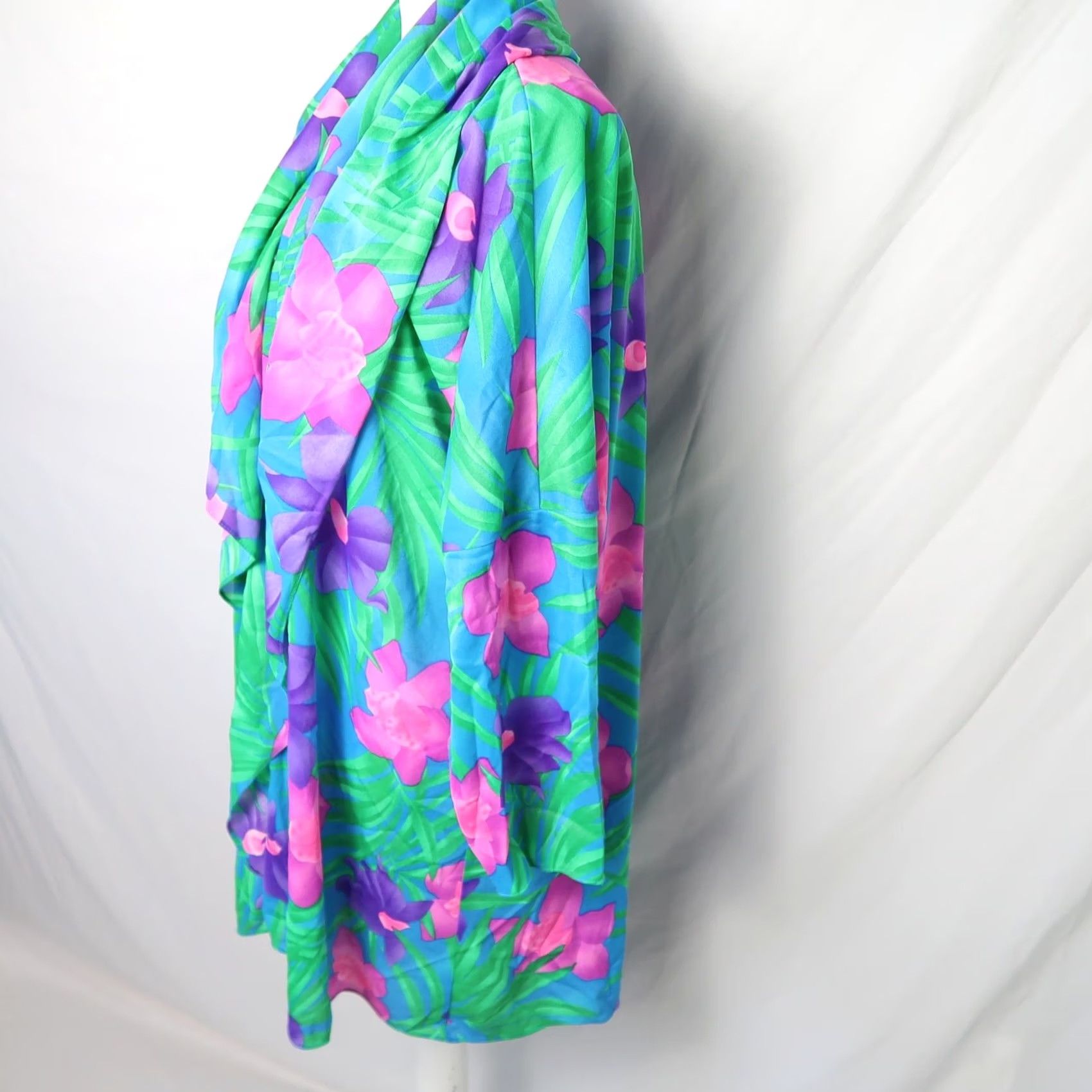 Vintage VINTAGE Sandcastle Coverup Shirt 1980s Green Purple Tropical Floral Leaf Nylon M Womens Size ONE SIZE - 5 Thumbnail