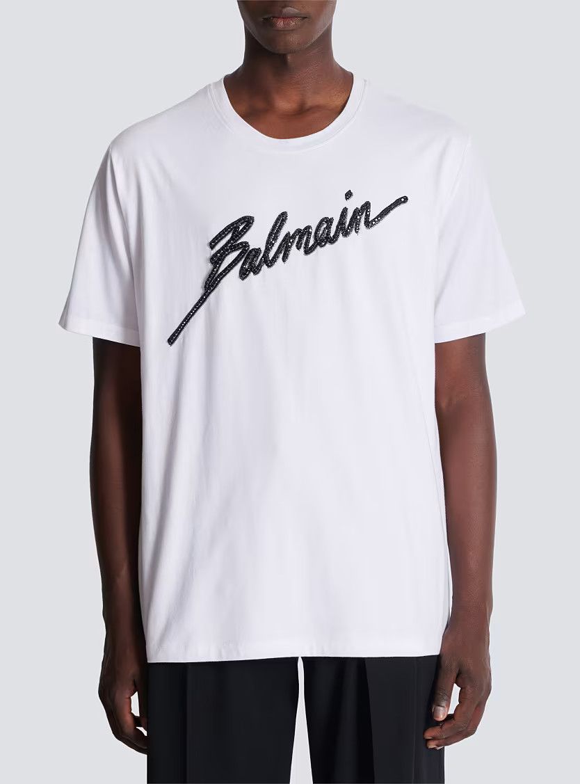 Balmain o1s1wg110126 Logo Embroidered T-Shirt in White Size US XL / EU 56 / 4 - 4 Thumbnail