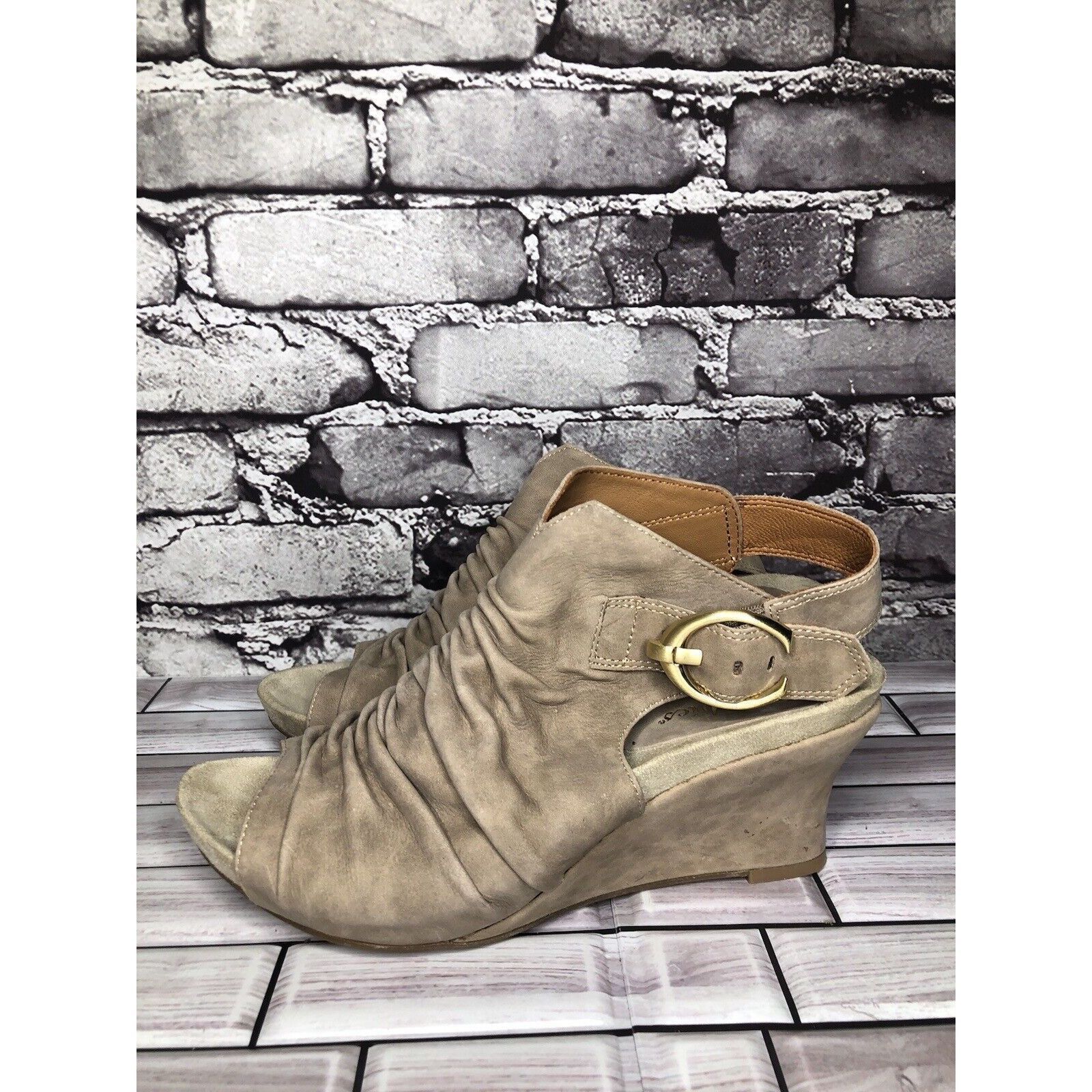 Other Earthies Santo Taupe Suede Leather Ankle Wedge Booties Women Size US 10 / IT 40 - 1 Thumbnail