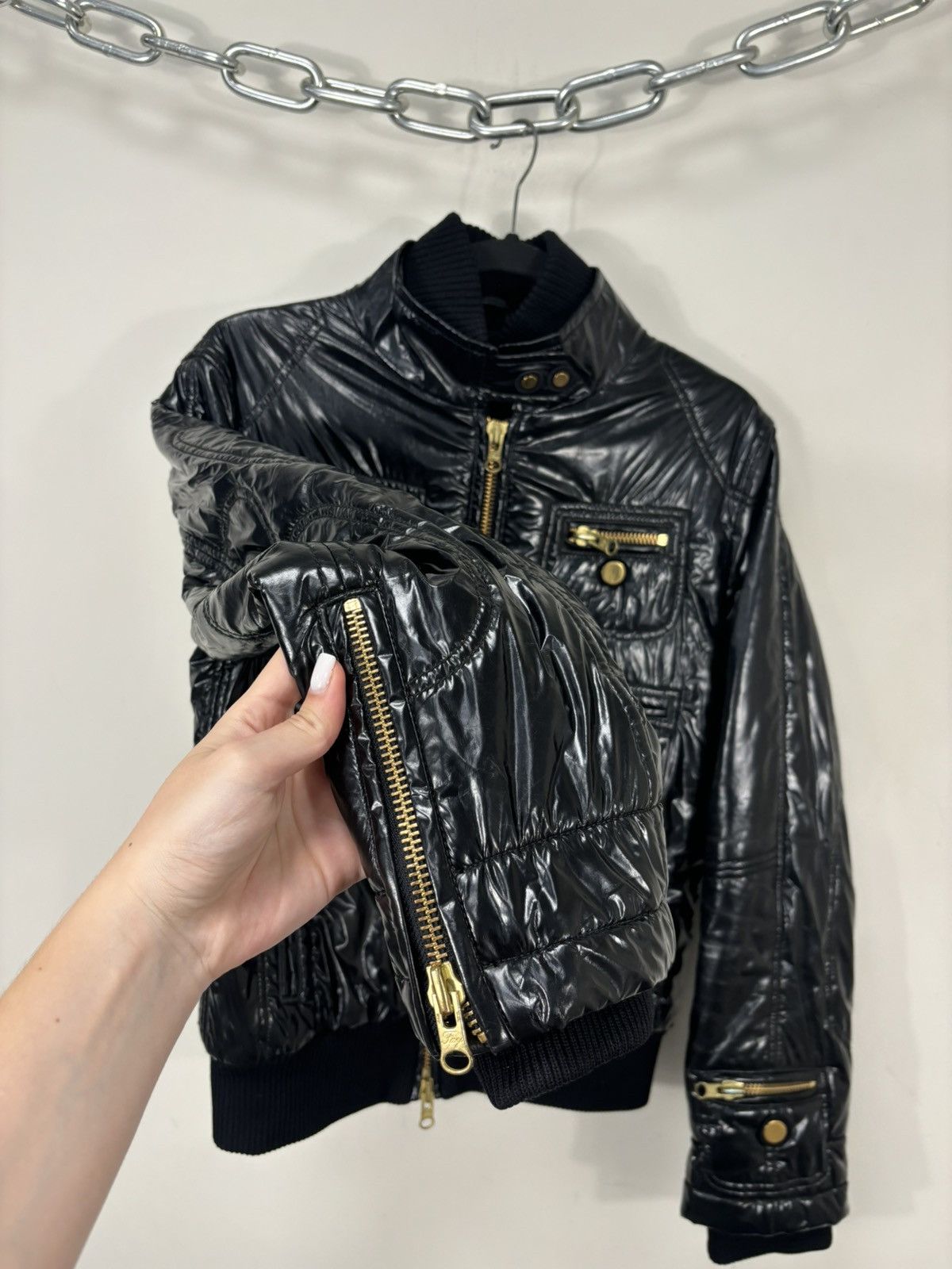 Fay Fay Women’s Shiny Black Italian Luxury Multipocket Jacket Size L / US 10 / IT 46 - 12 Thumbnail