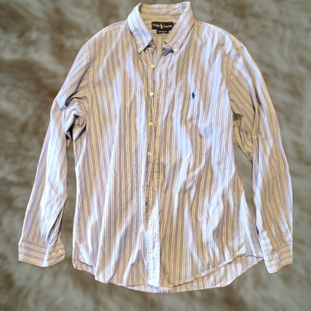 Ralph Lauren Polo Ralph Lauren Dress Shirt Blue Striped 17 34/35 Custom Fit Men Shirt Regular Long Sleeve Button Collar Spread Preppy Casual Size 46R - 1 Thumbnail
