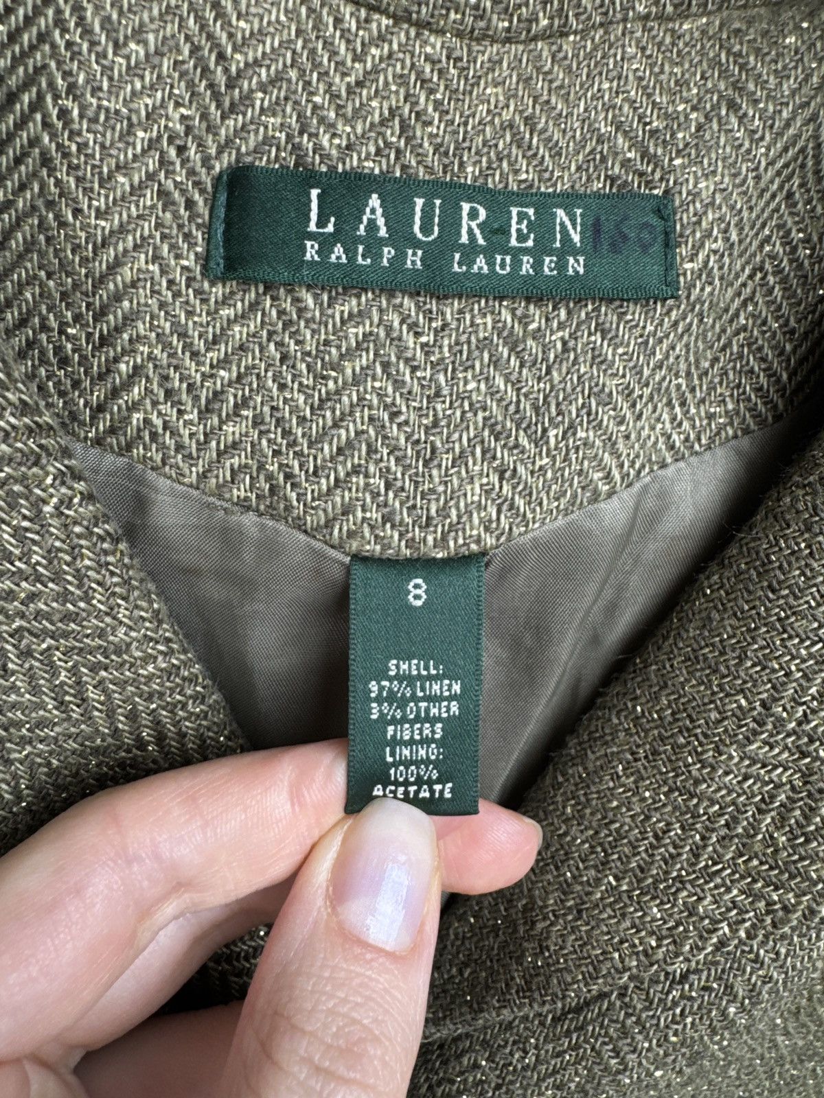 Lauren Ralph Lauren Ralph Lauren Green Gold Metallic Herringbone Blazer Linen Size M / US 6-8 / IT 42-44 - 11 Thumbnail