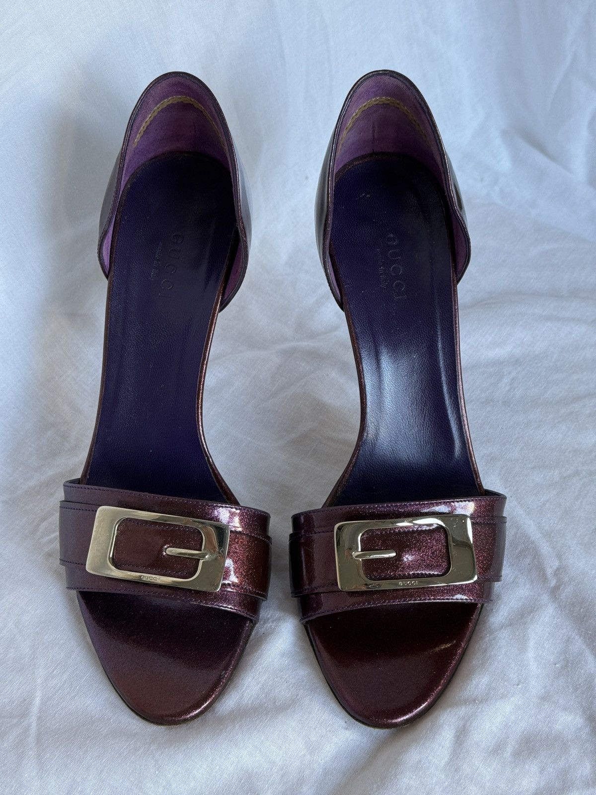 Gucci Gucci Purple Glitter Patent Leather Open Toe Sandals Mules Size US 7 / IT 37 - 4 Thumbnail