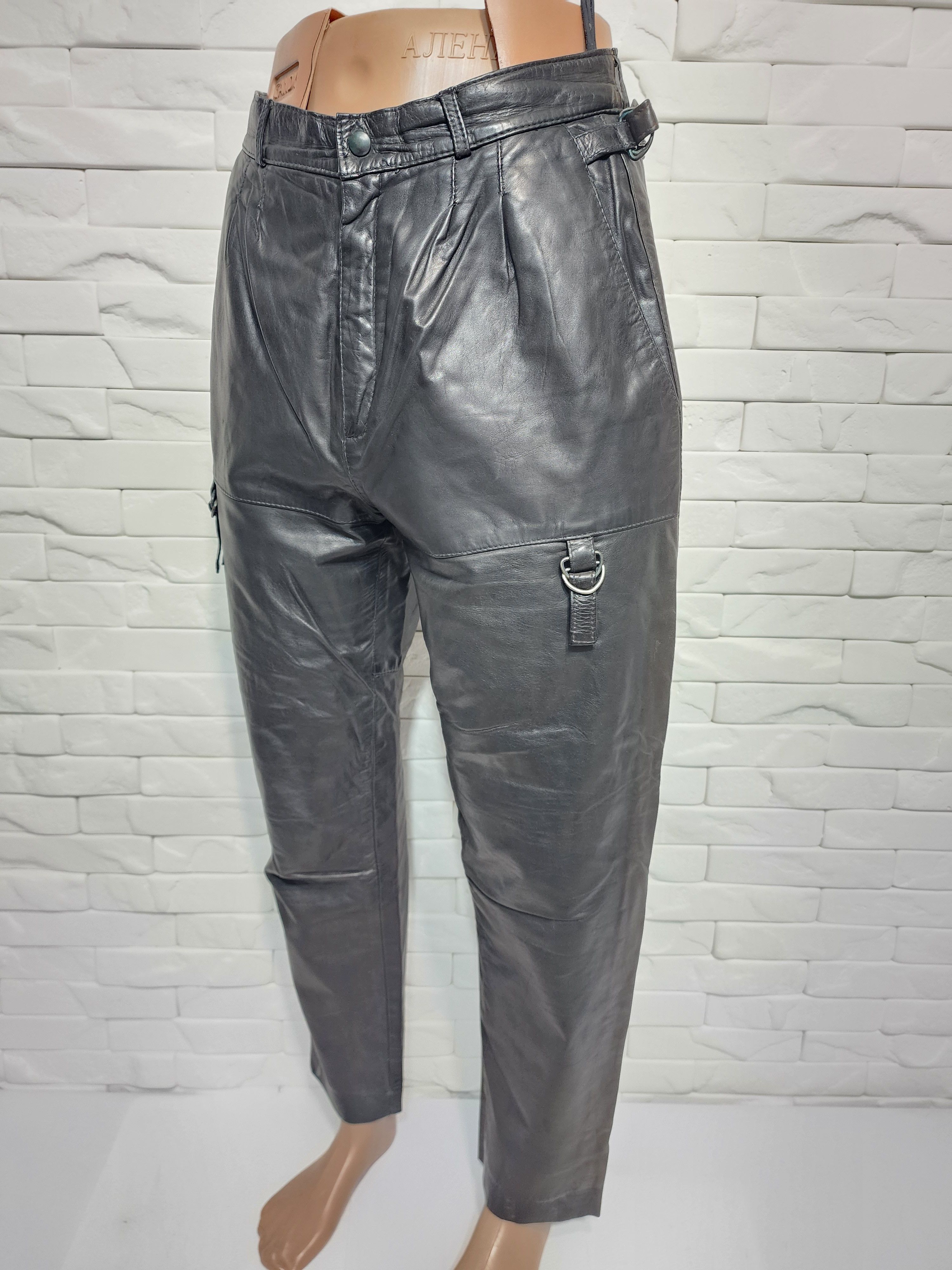 Genuine Leather Men's Black Leather Biker Pants: (29 in Waist) Size US 29 - 2 Thumbnail