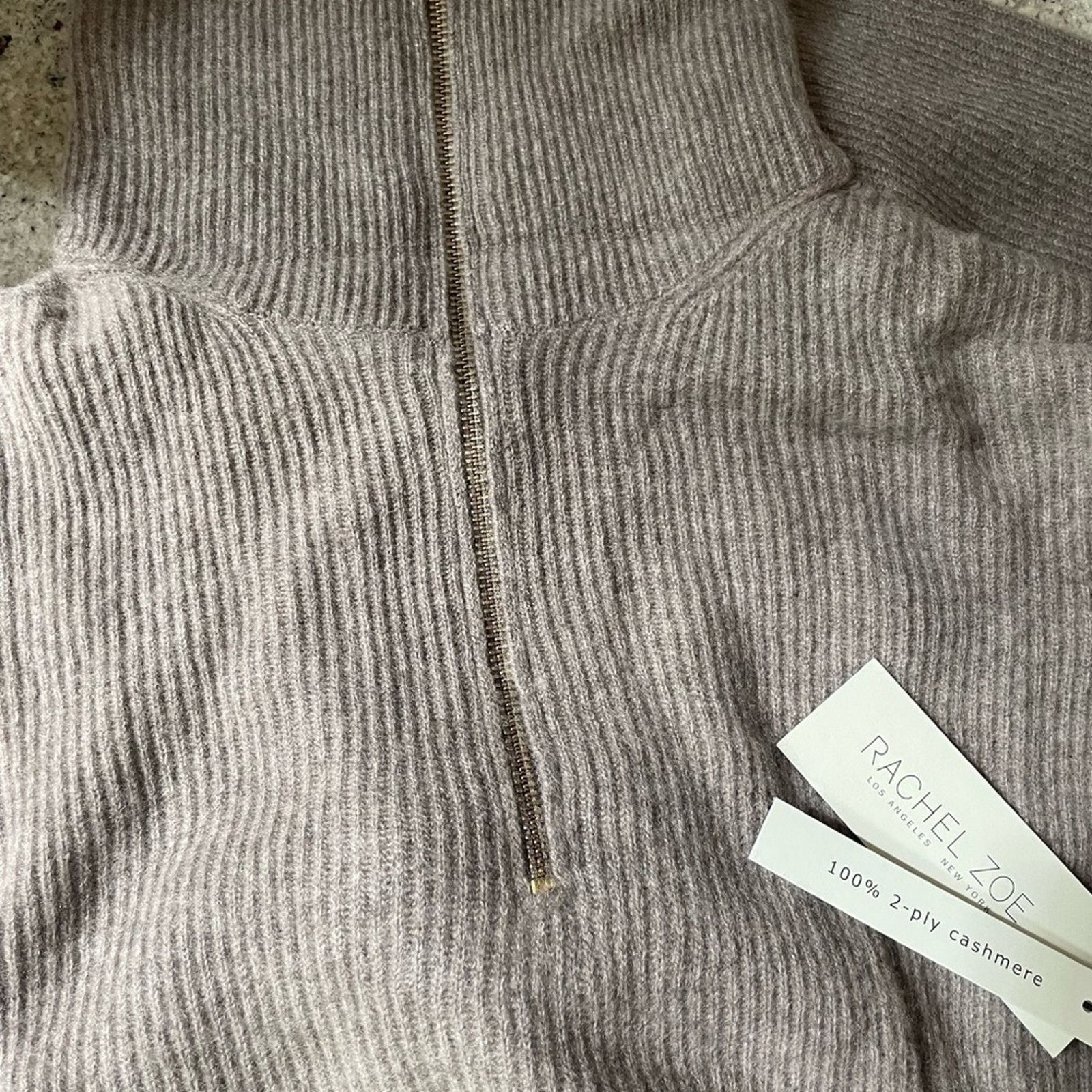 Rachel Zoe Ribbed 2-Ply Cashmere Sweater - Zip Neck from Rachel Zoe Size L / US 10 / IT 46 - 6 Thumbnail