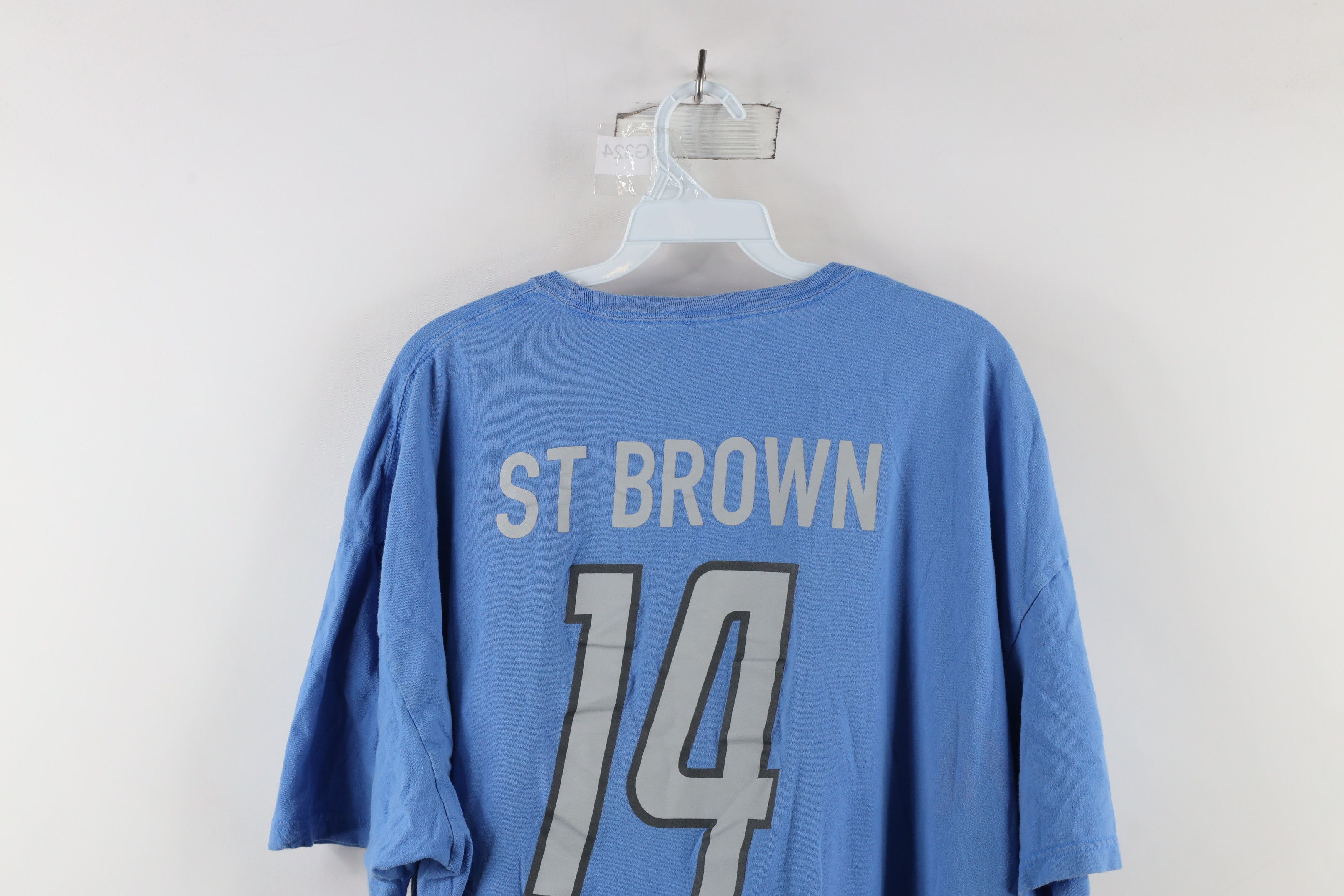 NFL × Vintage NFL Amon-Ra St Brown Detroit Lions Football T-Shirt Blue #14 Size US XXL / EU 58 / 5 - 11 Thumbnail