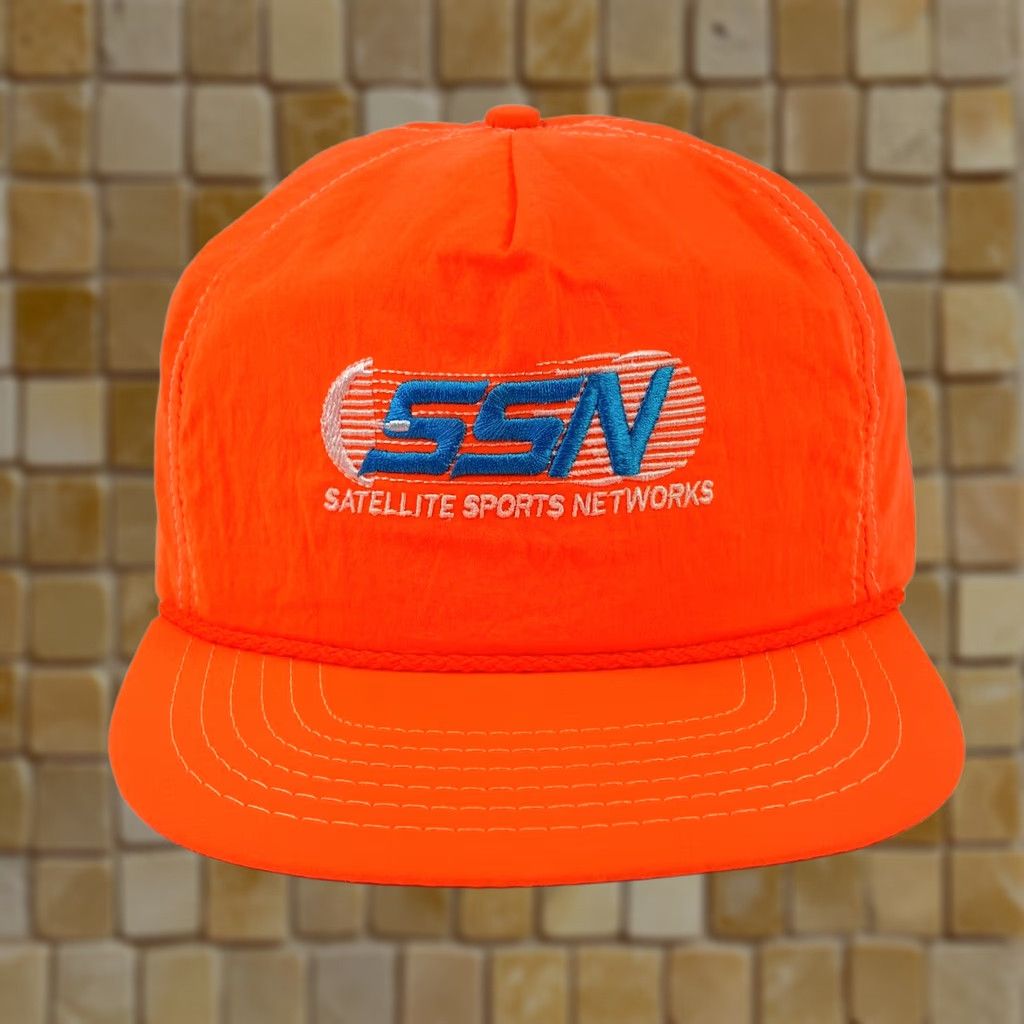 Vintage VINTAGE Flint River Manufacturing Satellite Sports SSN Neon Orange USA TV Movie Trucker Hat Snapback Adjustable Yellow? Size ONE SIZE - 1 Thumbnail