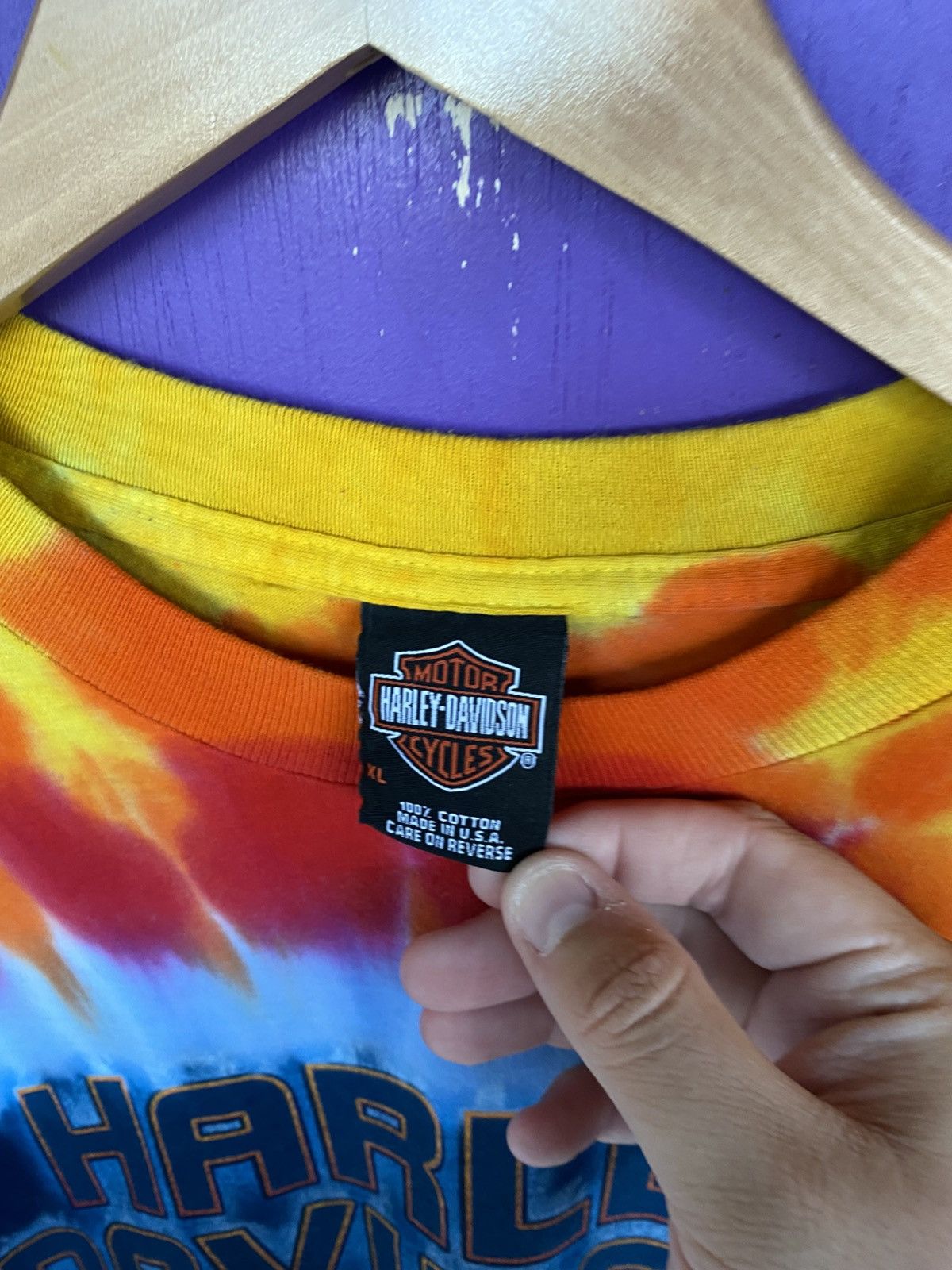 Harley Davidson Vintage 90s Harley Davidson tie dye logo t-shirt Size US XL / EU 56 / 4 - 4 Thumbnail