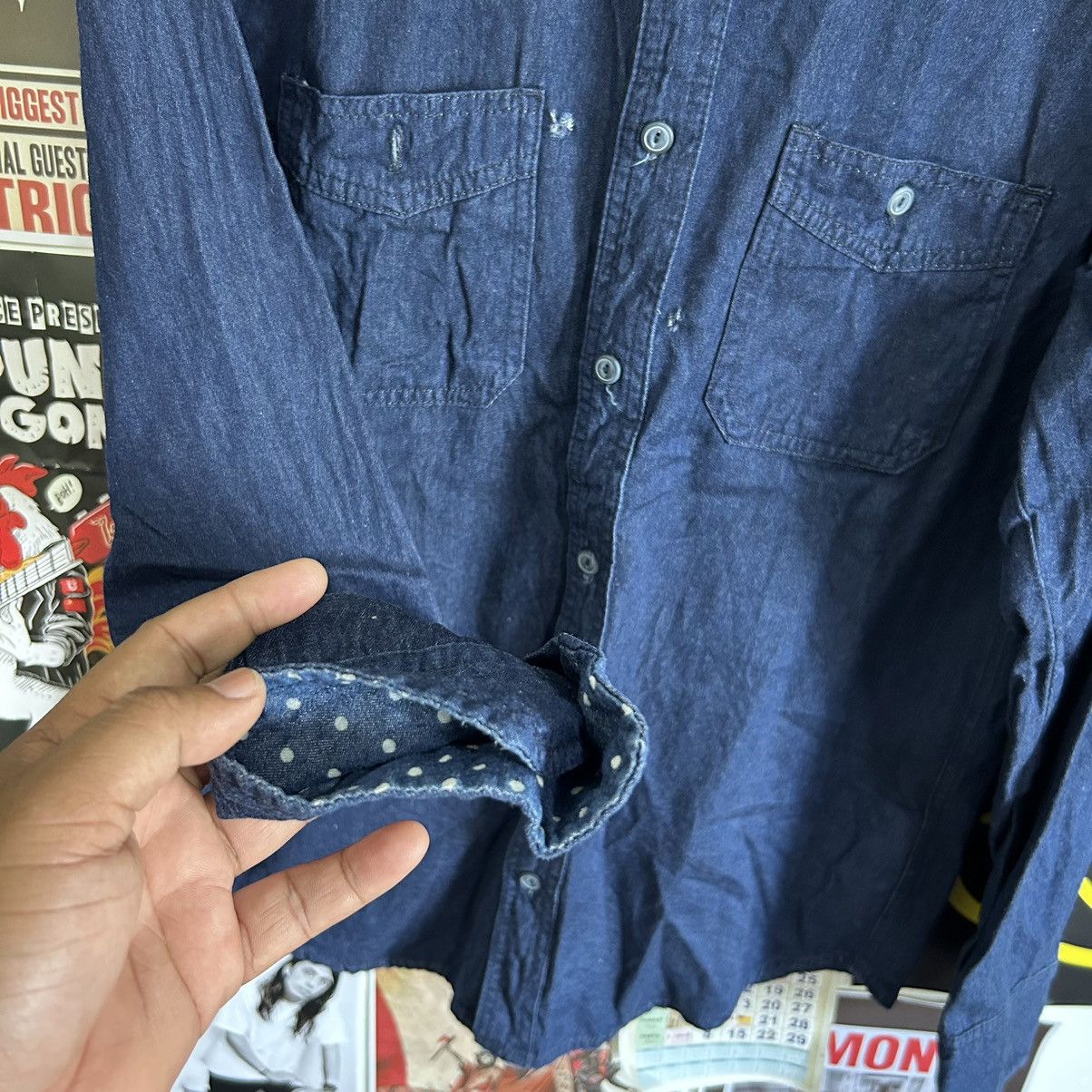 Vintage Vintage Spao Denim Button Down Distressed Shirt Size US L / EU 52-54 / 3 - 5 Thumbnail