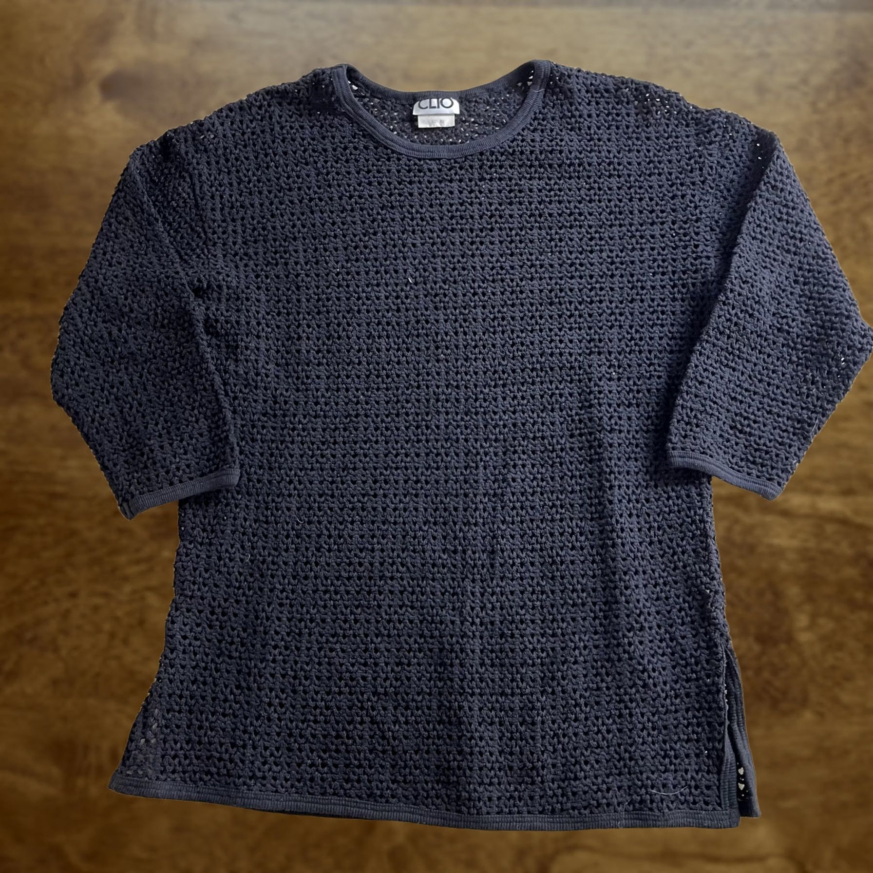 Vintage VINTAGE Clio Sweater Women's Lightweight 3/4 Sleeve Crew Neck Open Knit Cotton Gray Medium Pullover Size M / US 6-8 / IT 42-44 - 1 Thumbnail